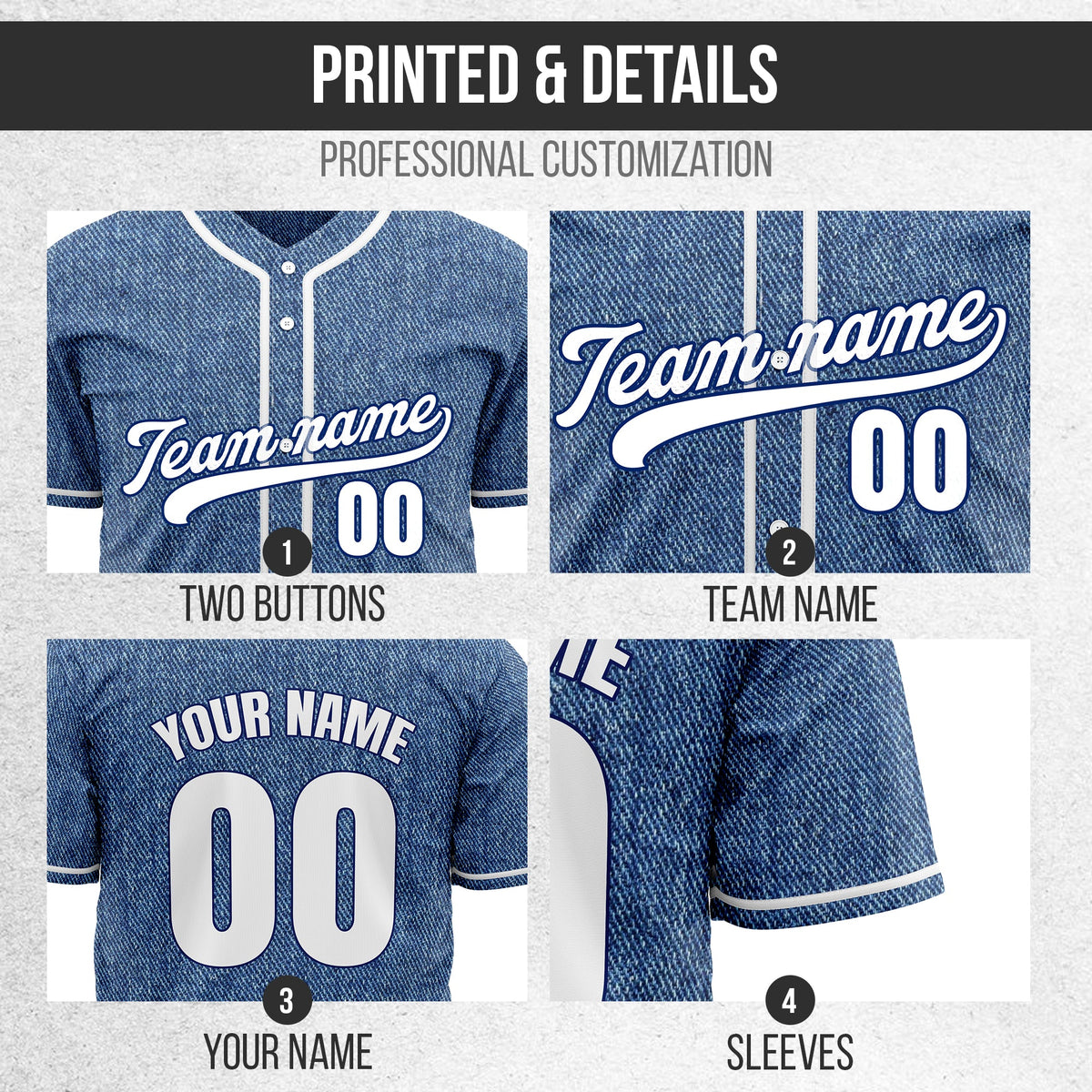 Custom Denim Strike Blue Baseball Sports Jersey Personalized Uniform with Name & Number
