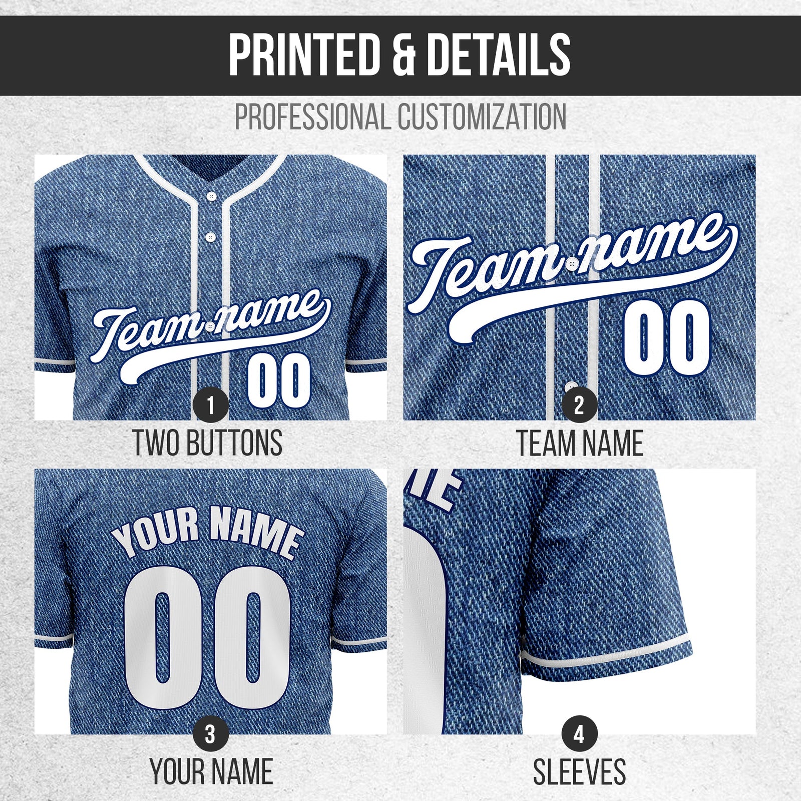 Custom Denim Strike Blue Baseball Sports Jersey Personalized Uniform with Name & Number