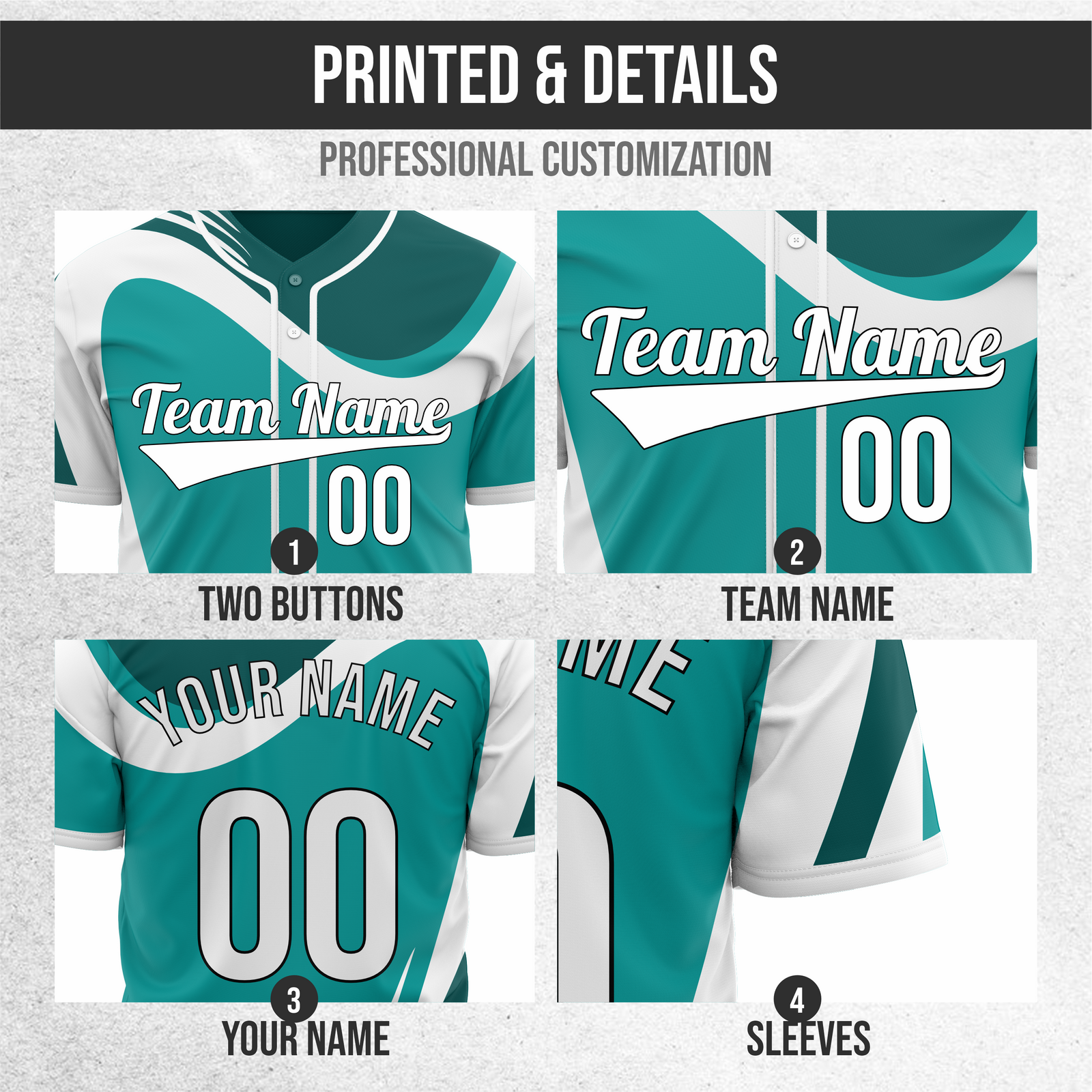 Custom Heritage Flow Baseball Teal Sports Jersey Personalized Uniform with Name & Number