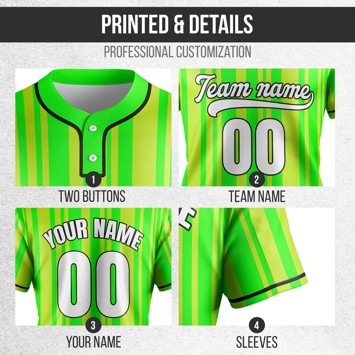 Custom Stripe Fusion Neon Green Baseball Sports Jersey Personalized Uniform with Name & Number