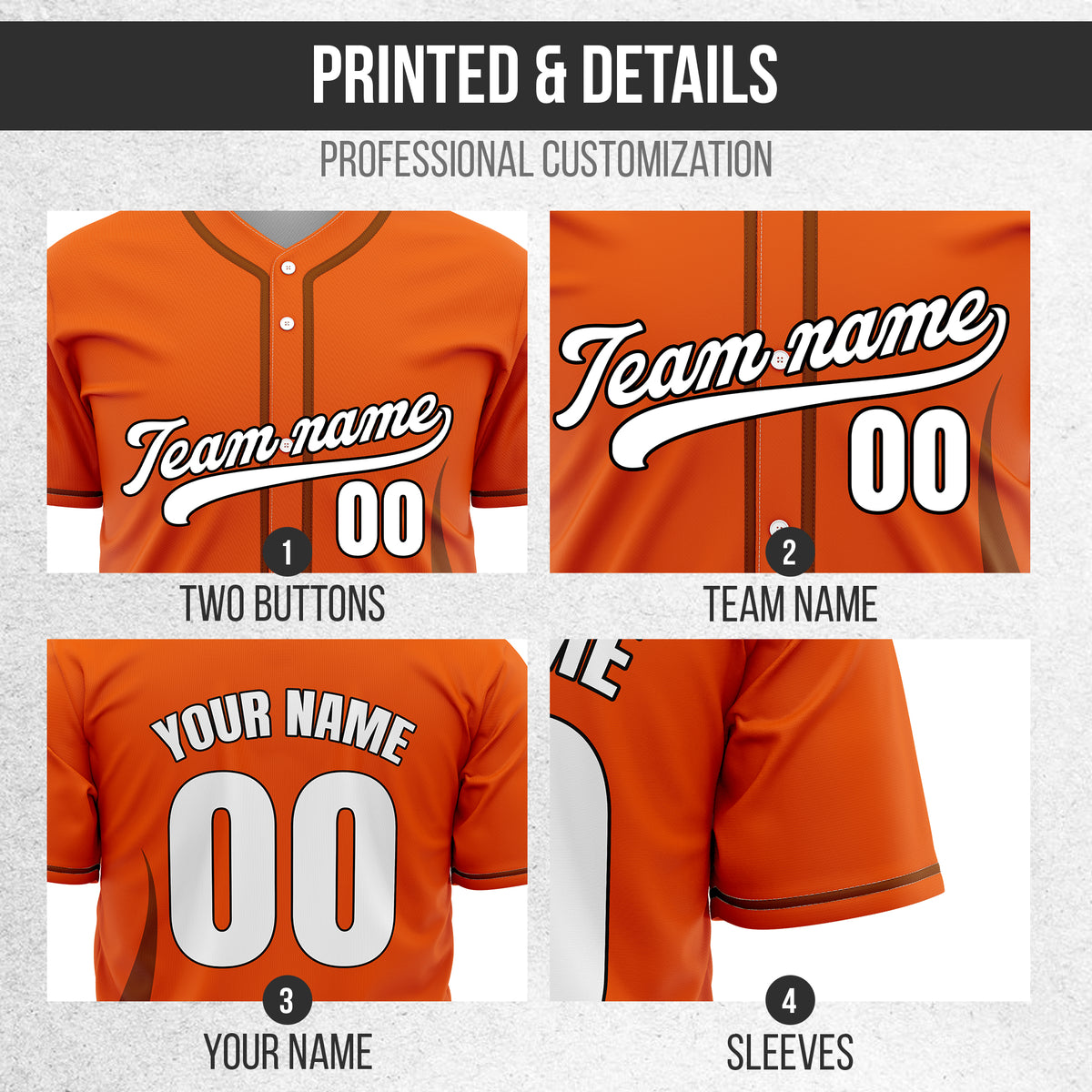 Custom Fire Pulse Orange Baseball Sports Jersey Personalized Uniform with Name & Number
