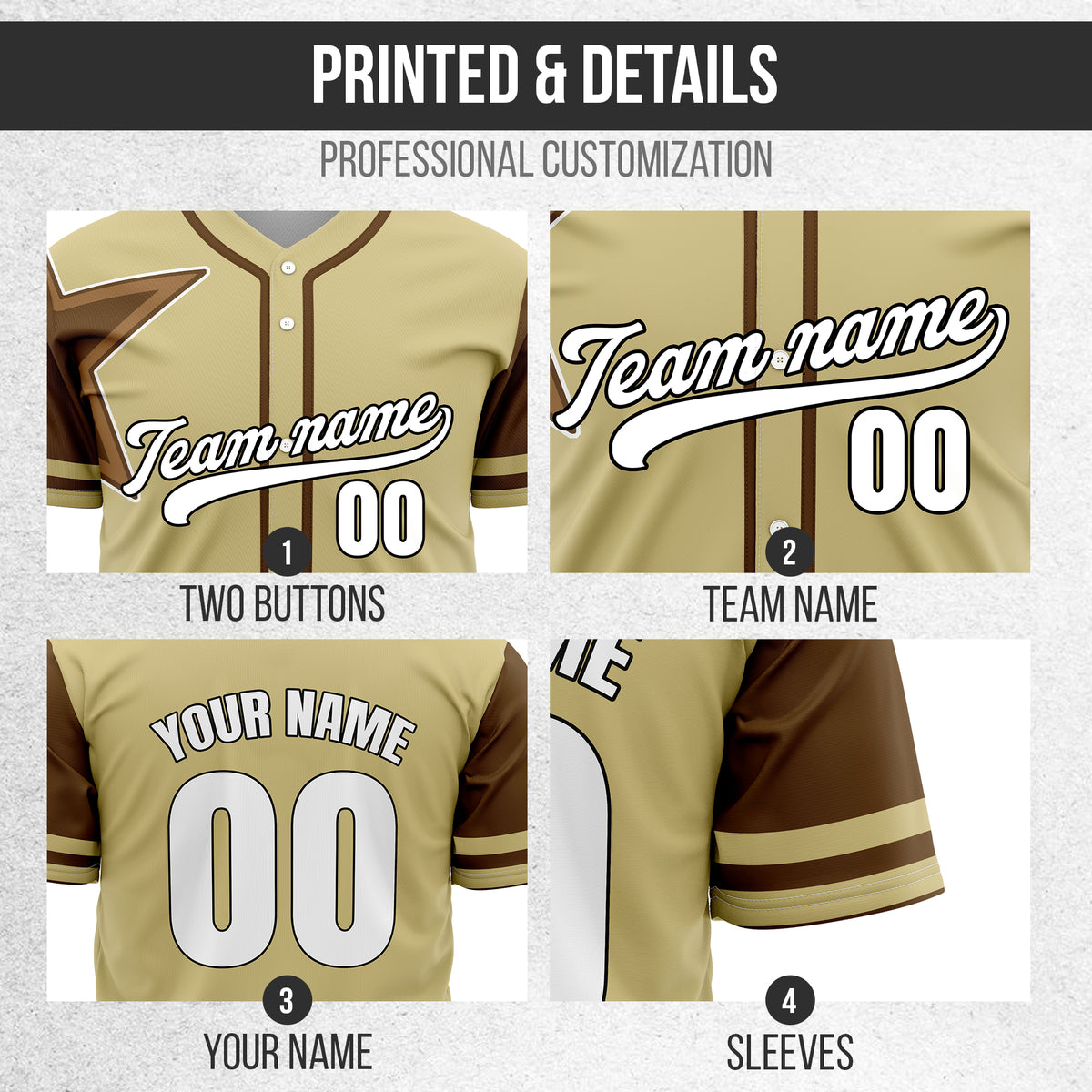 Custom Star Classic Baseball Khaki Sports Jersey Personalized Uniform with Name & Number