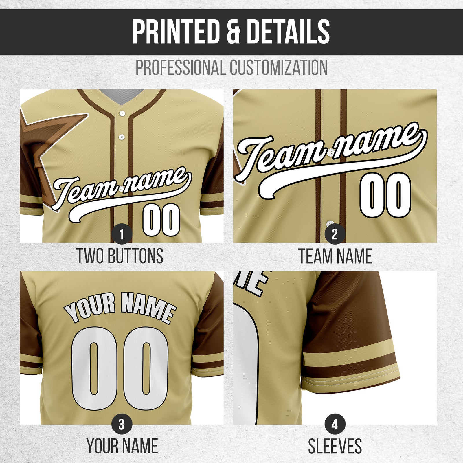 Custom Star Classic Baseball Khaki Sports Jersey Personalized Uniform with Name & Number