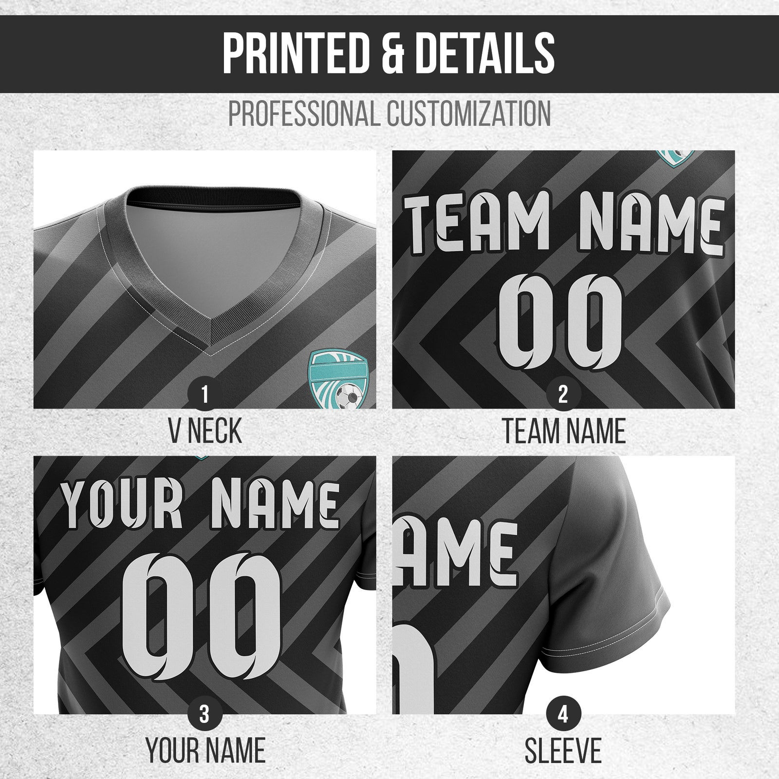 Custom Swift Stripe V-Neck Dark Grey Soccer sport Tops Jersey