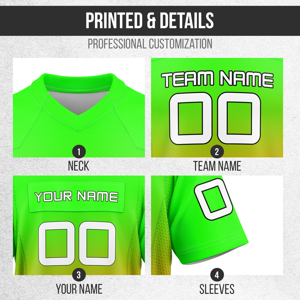 Custom Elite Neon Green Gradient Mesh Authentic Football Jersey