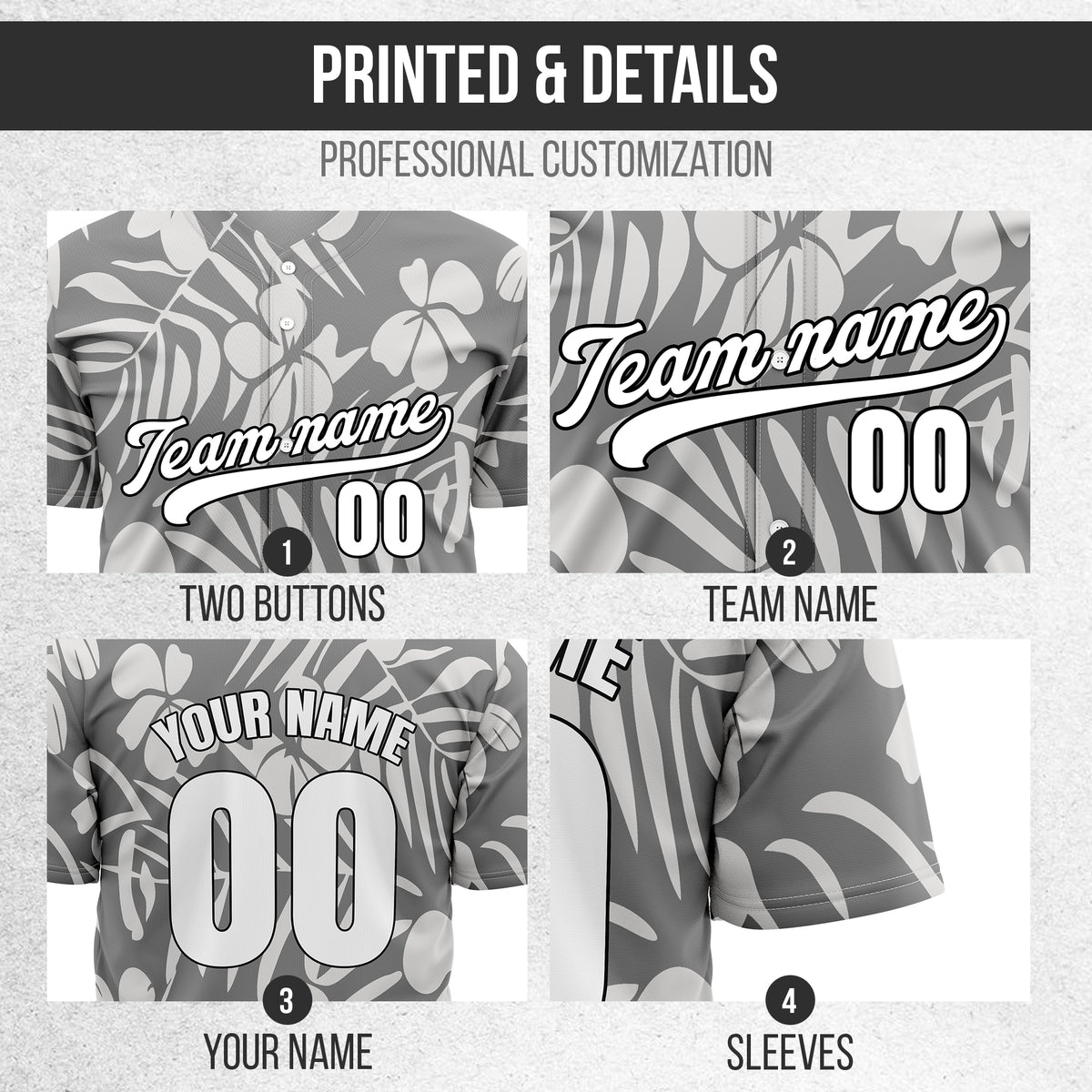 Custom Hawaiian Grey Baseball Sports Jersey Personalized Uniform with Name & Number