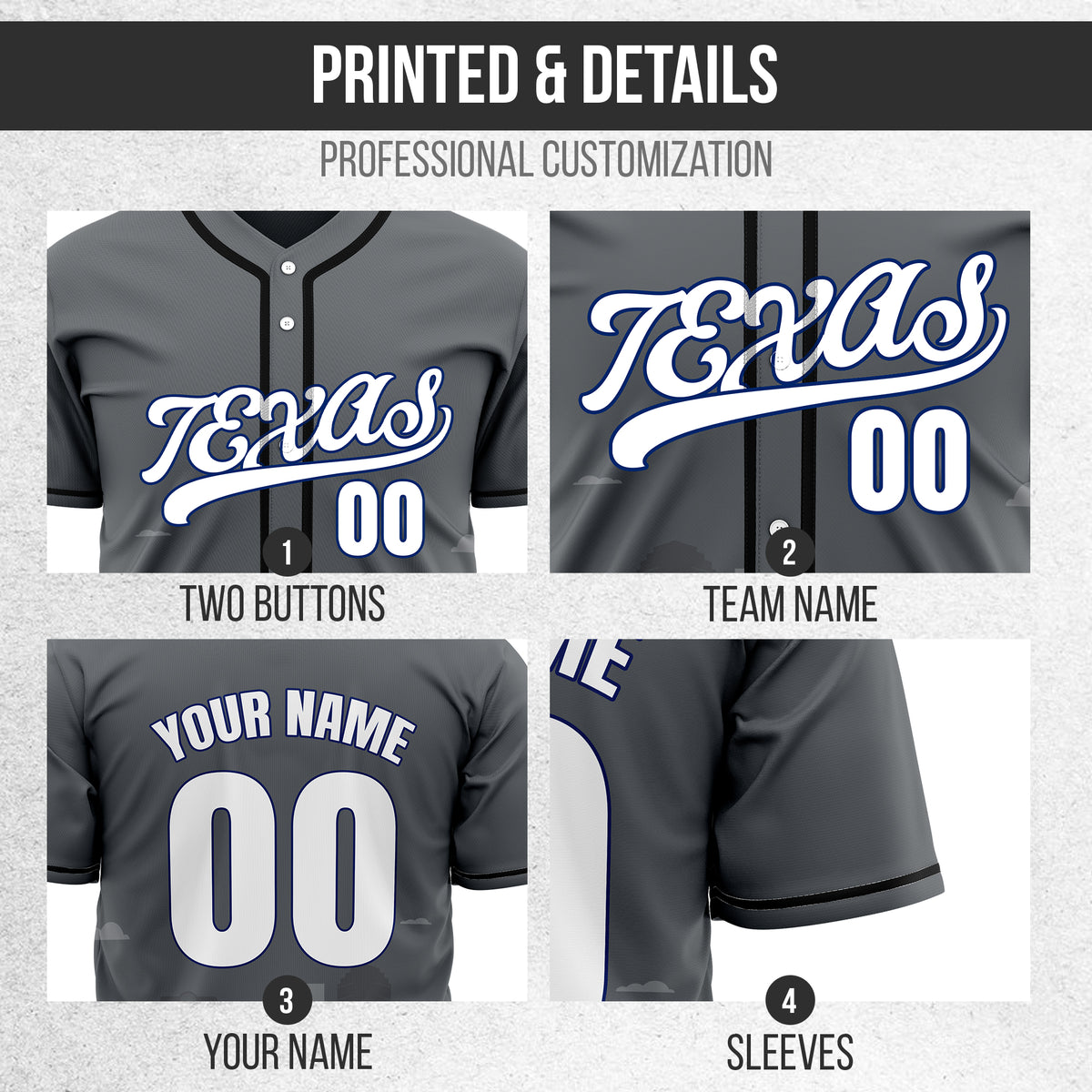 Custom City Lights Dark Grey Baseball Sports Jersey Personalized Uniform with Name & Number