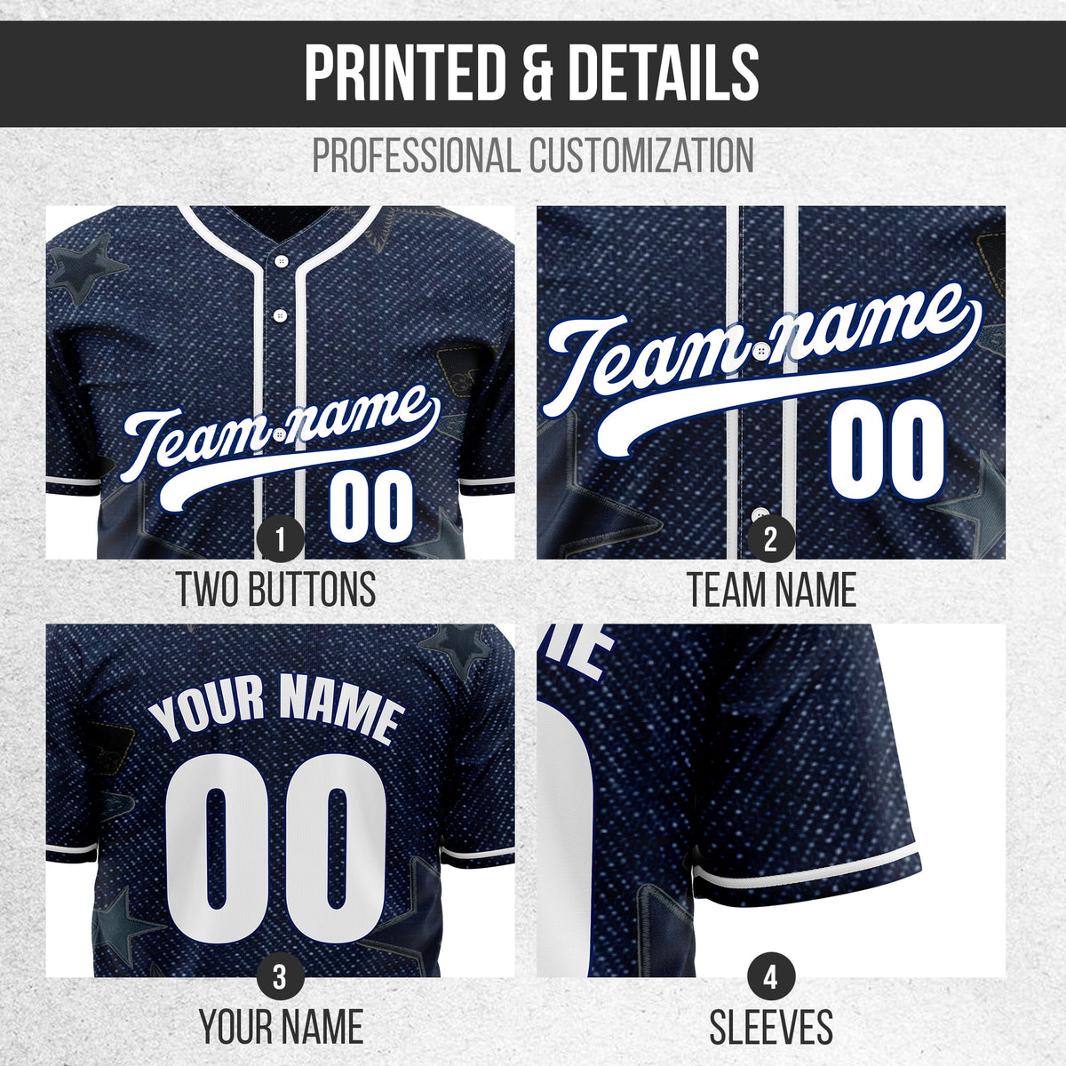 Custom Indigo Classic Denim Baseball Sports Jersey Personalized Uniform with Name & Number