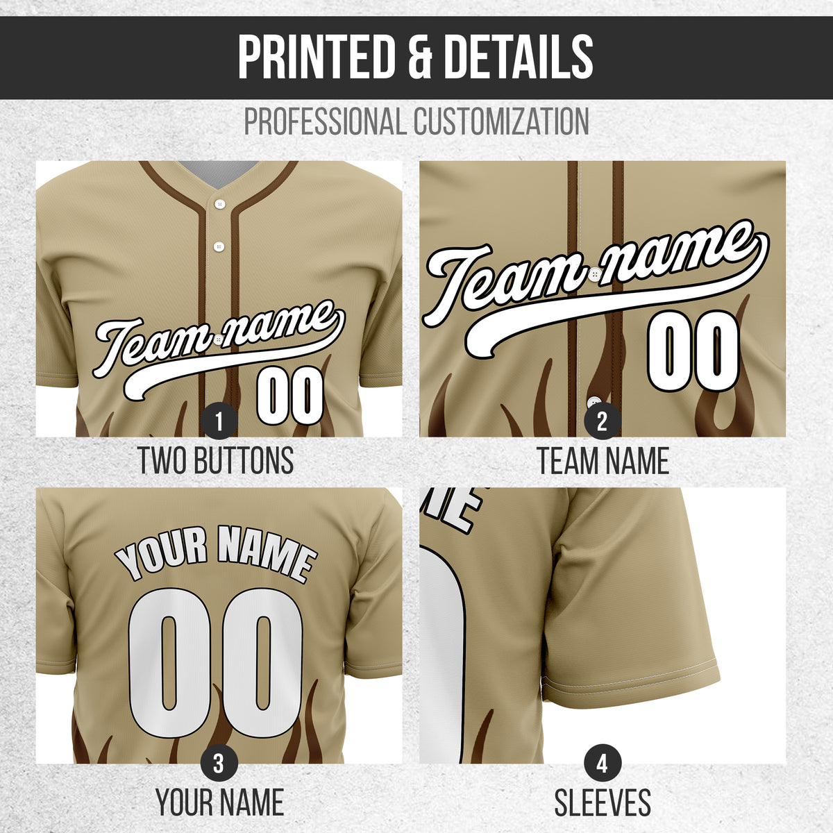 Custom Frost Fire Khaki Baseball Sports Jersey Personalized Uniform with Name & Number