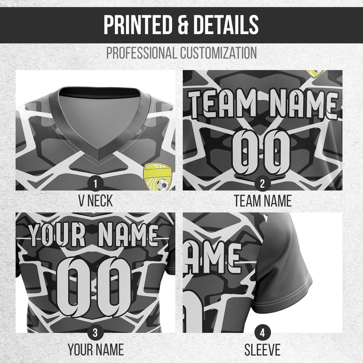 Custom Wild Pulse V-Full Pattern Dark Grey Soccer sport Tops Jersey