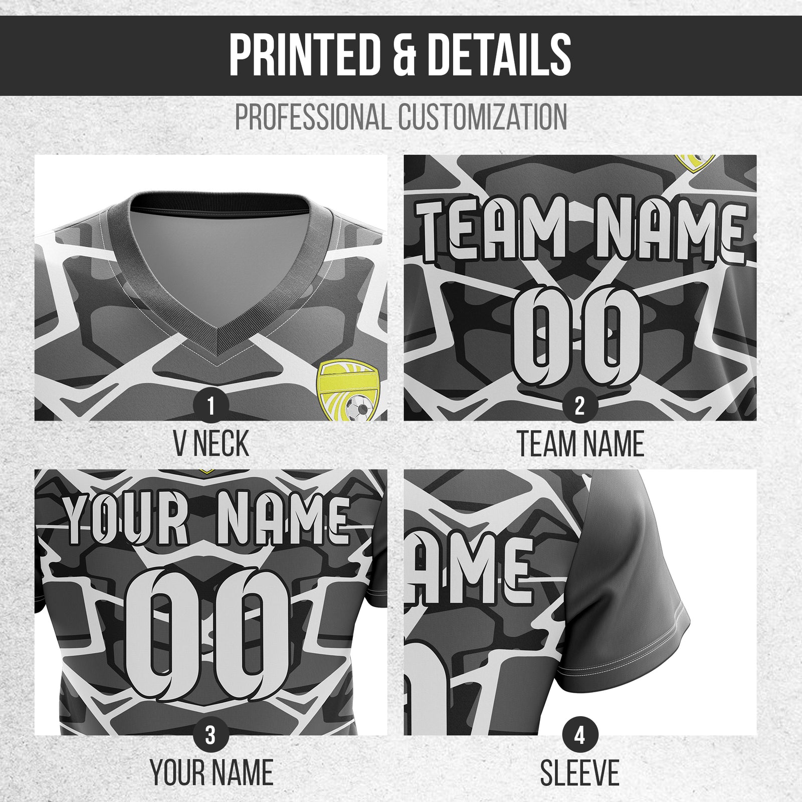 Custom Wild Pulse V-Full Pattern Dark Grey Soccer sport Tops Jersey