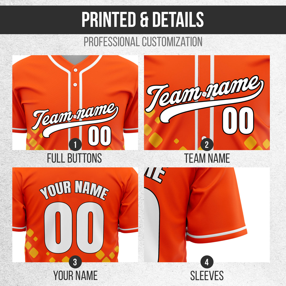 Custom Shadow Sparks Orange Baseball Sports Jersey Personalized Uniform with Name & Number