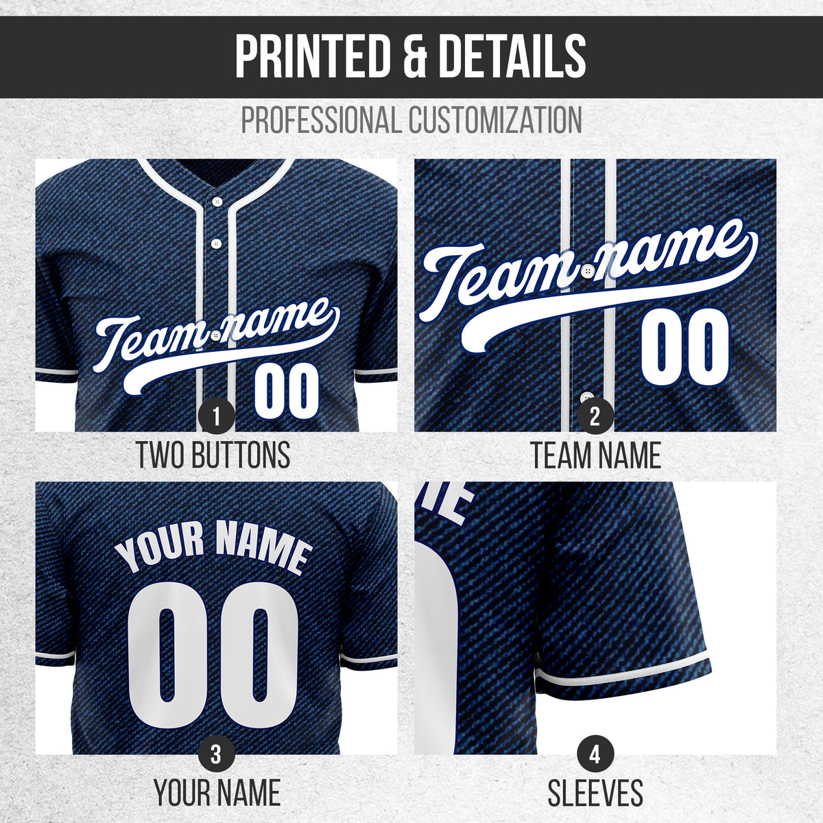 Custom Vintage Denim Baseball Sports Jersey Personalized Uniform with Name & Number