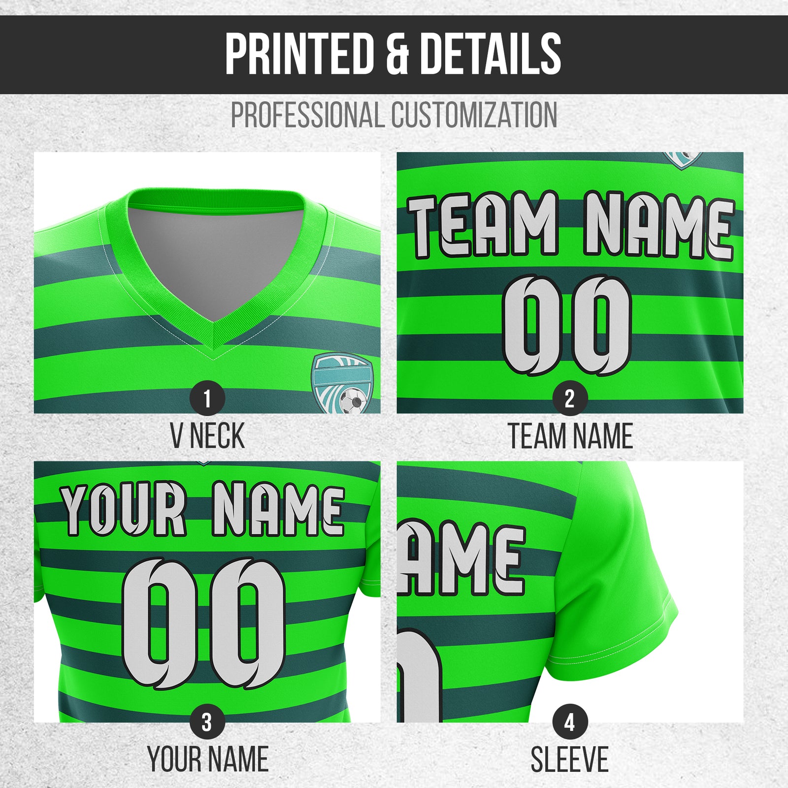Custom Royal Stripe V-Neck Pattern Neon Green Soccer sport Tops Jersey