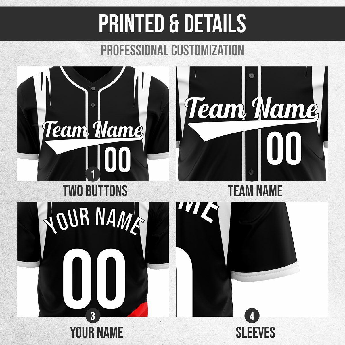 Custom Curve Edge Baseball Black Sports Jersey Personalized Uniform with Name & Number