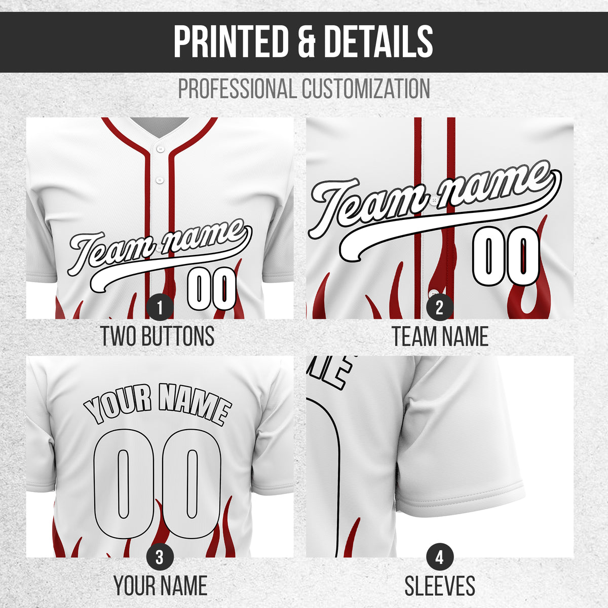 Custom Frost Fire White Baseball Sports Jersey Personalized Uniform with Name & Number