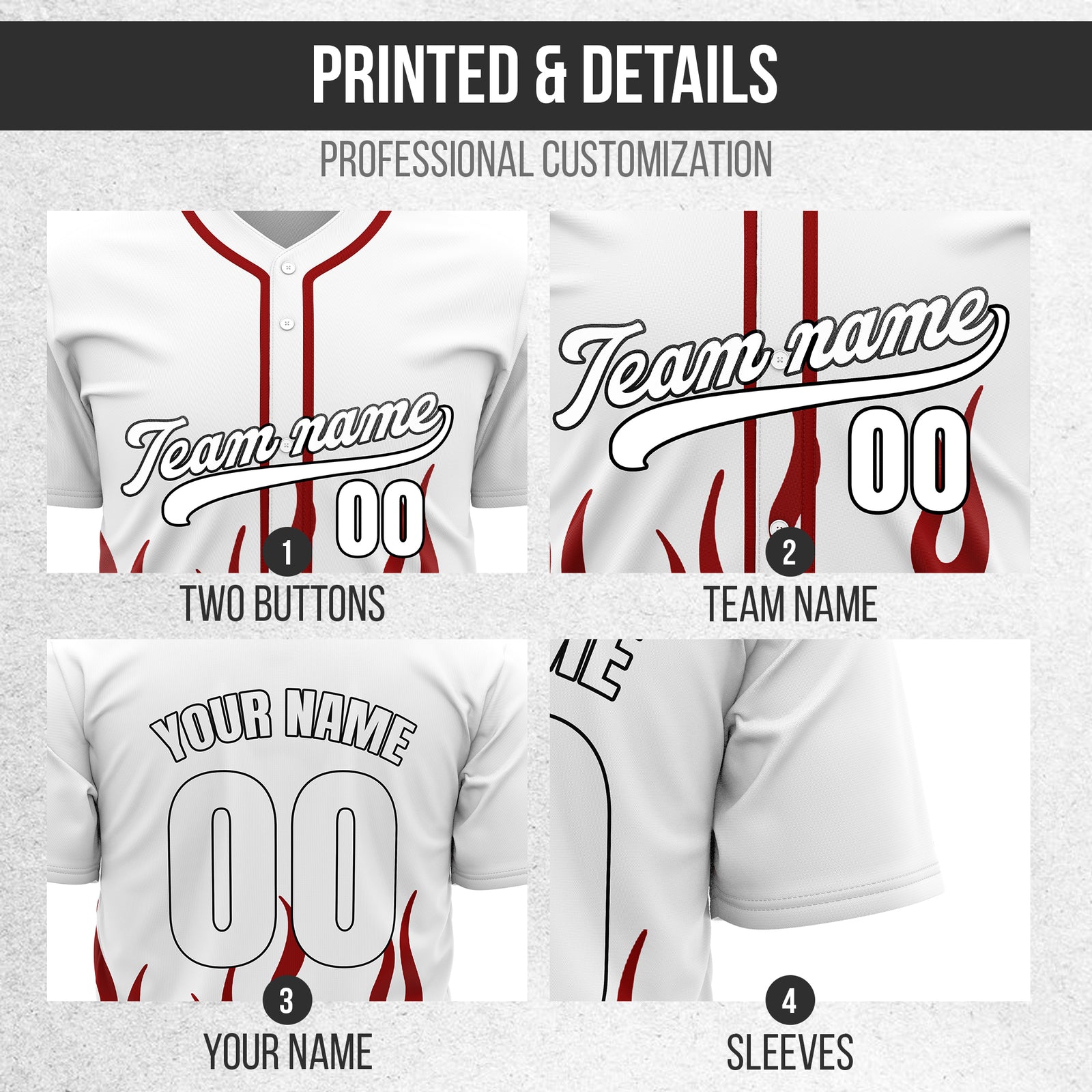 Custom Frost Fire White Baseball Sports Jersey Personalized Uniform with Name & Number