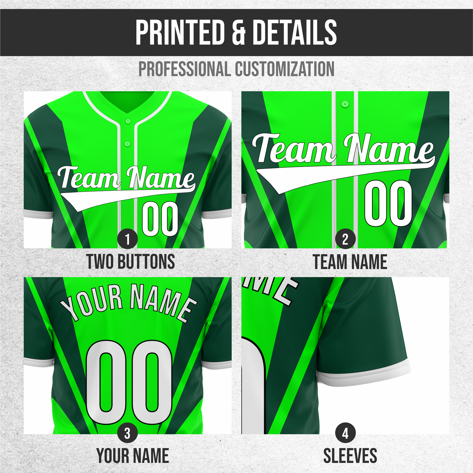 Custom Panel Flow Baseball Green Sports Jersey Personalized Uniform with Name & Number