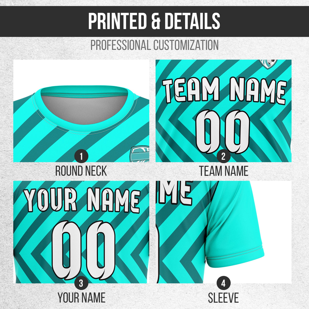 Custom Soccer R Stripes D3 Pro Line Aqua Sports Tops Jersey