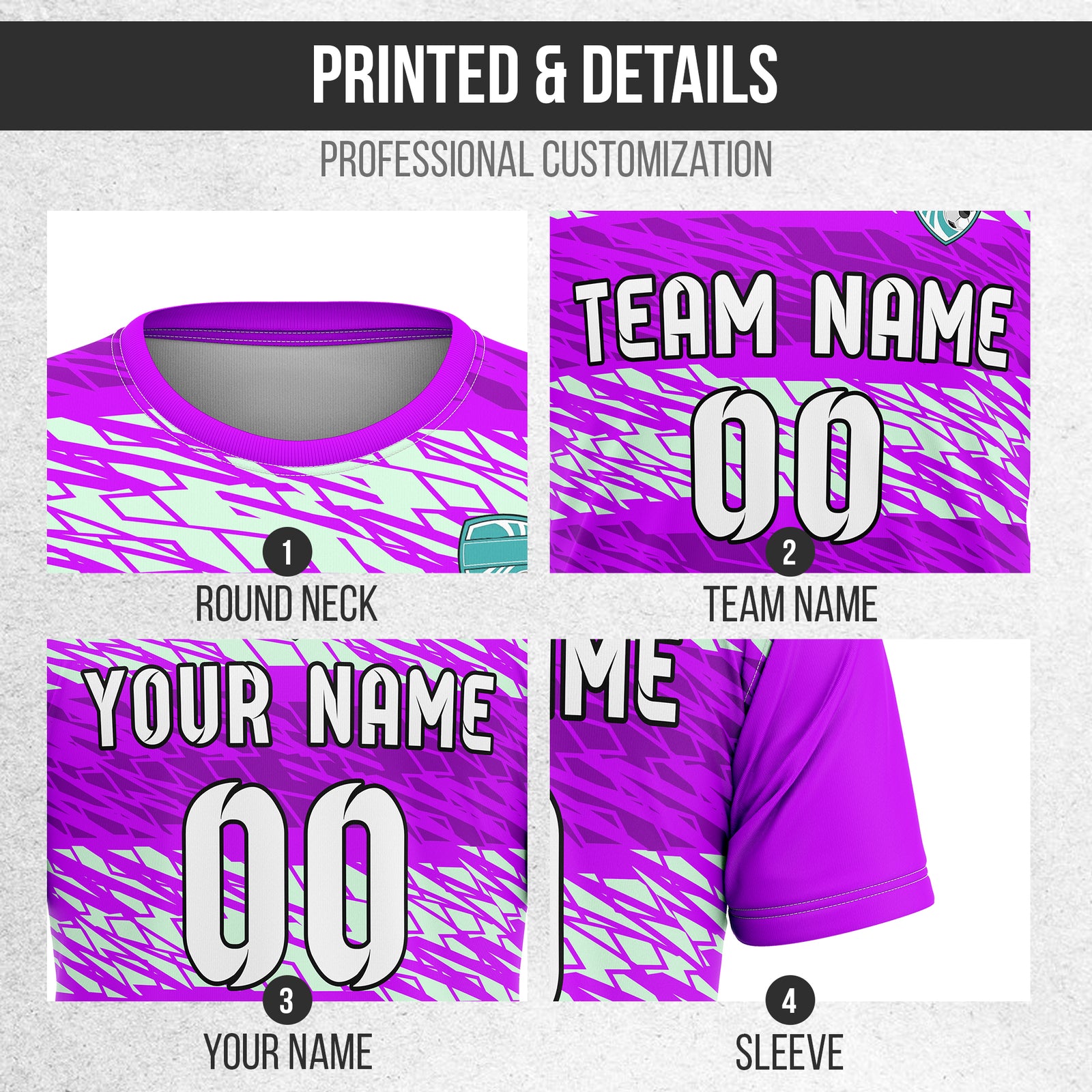 Custom Flare Strike R-Full Pattern Soccer Purple Sport Tops Jersey