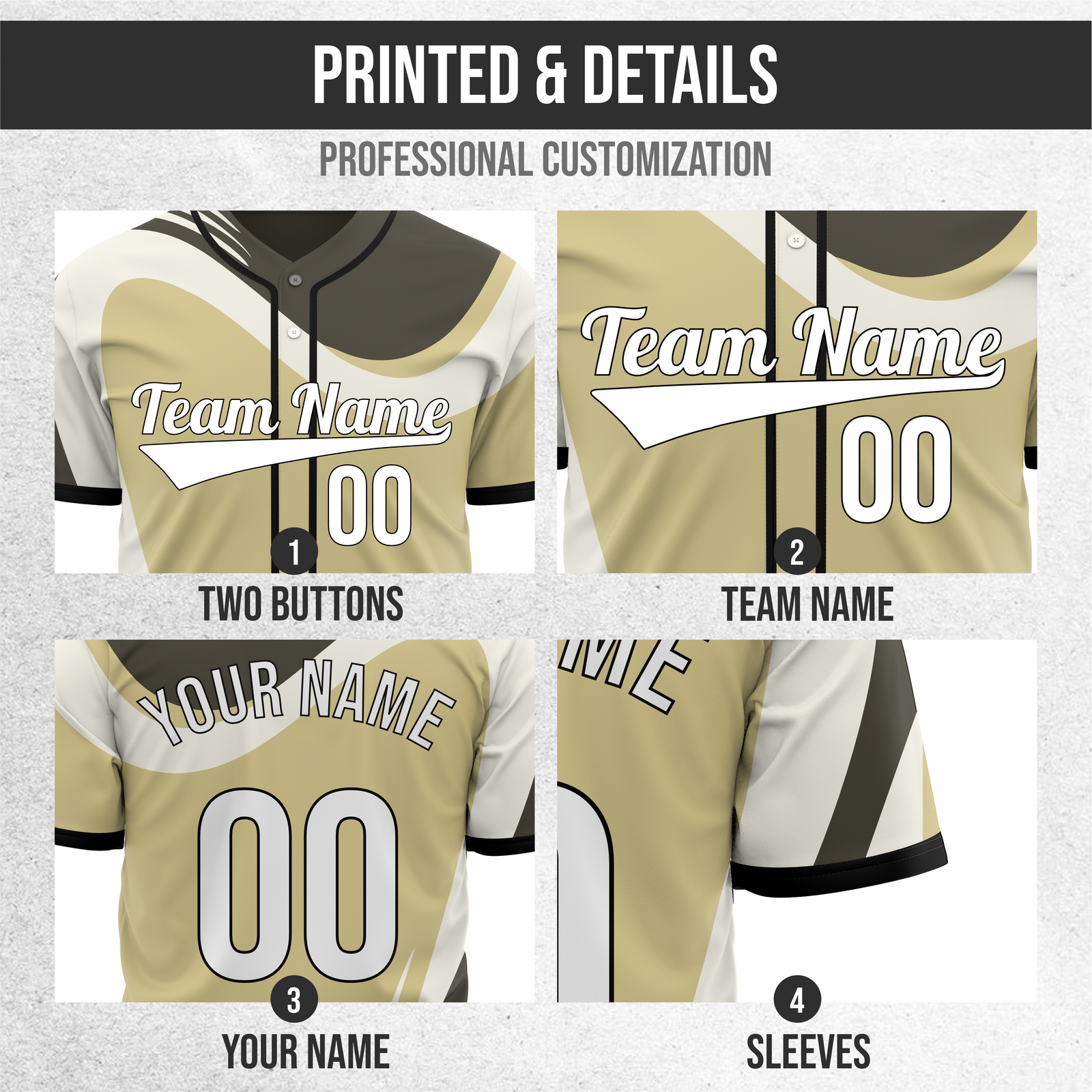 Custom Heritage Flow Baseball Khaki Sports Jersey Personalized Uniform with Name & Number