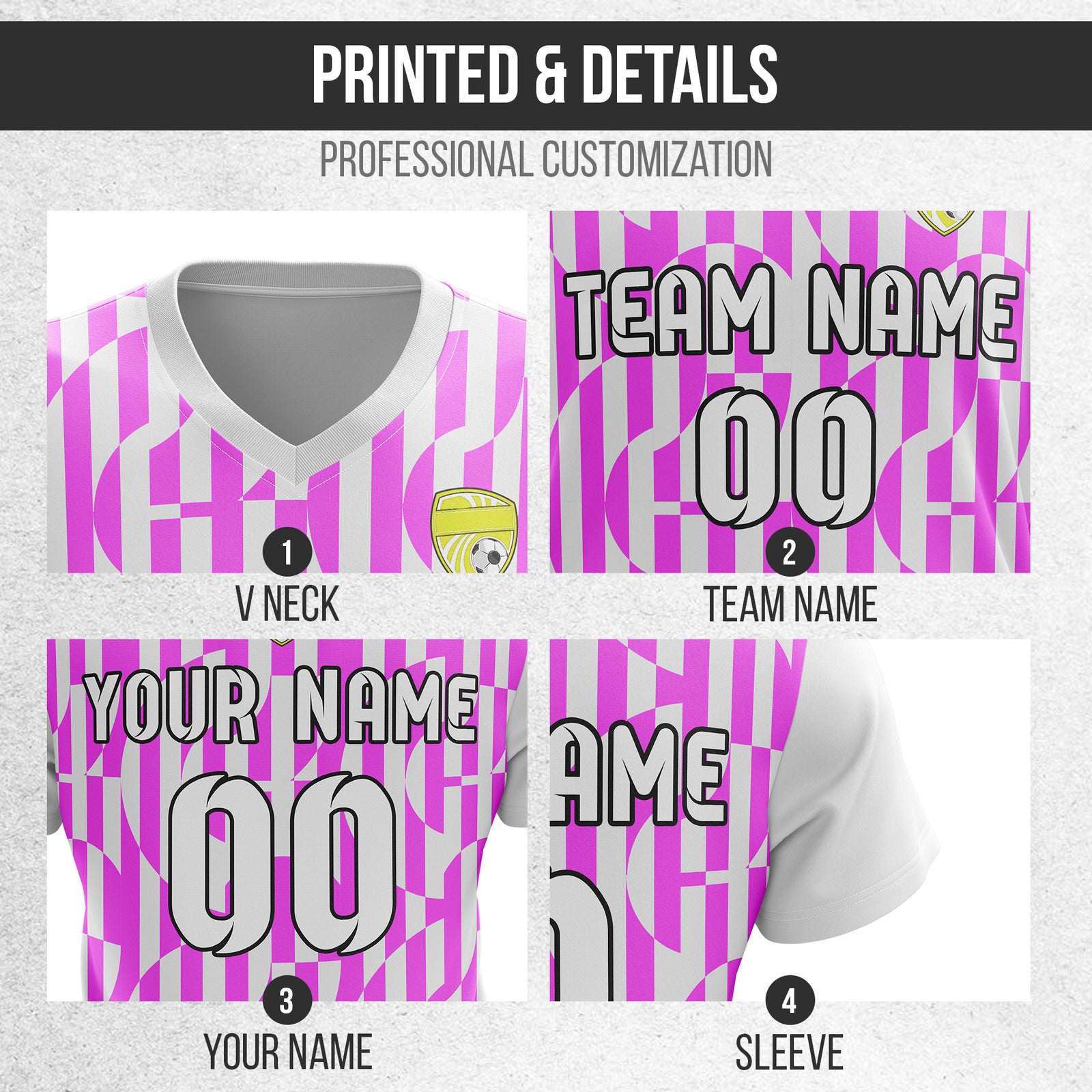 Custom Pulse Grid V-Full Pattern White Soccer sport Tops Jersey