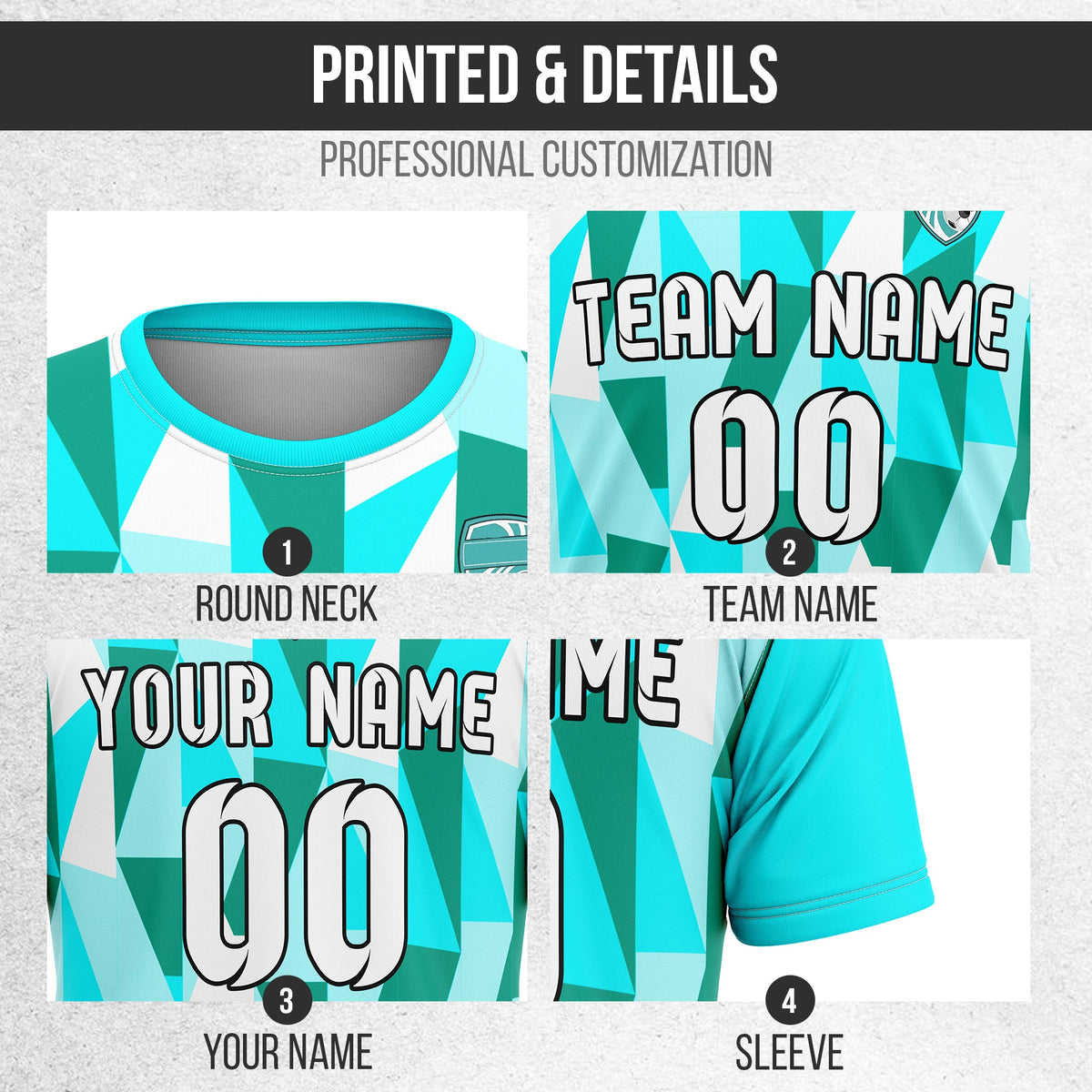 Custom Crystal R-Full Pattern Soccer Aqua Sport Tops Jersey
