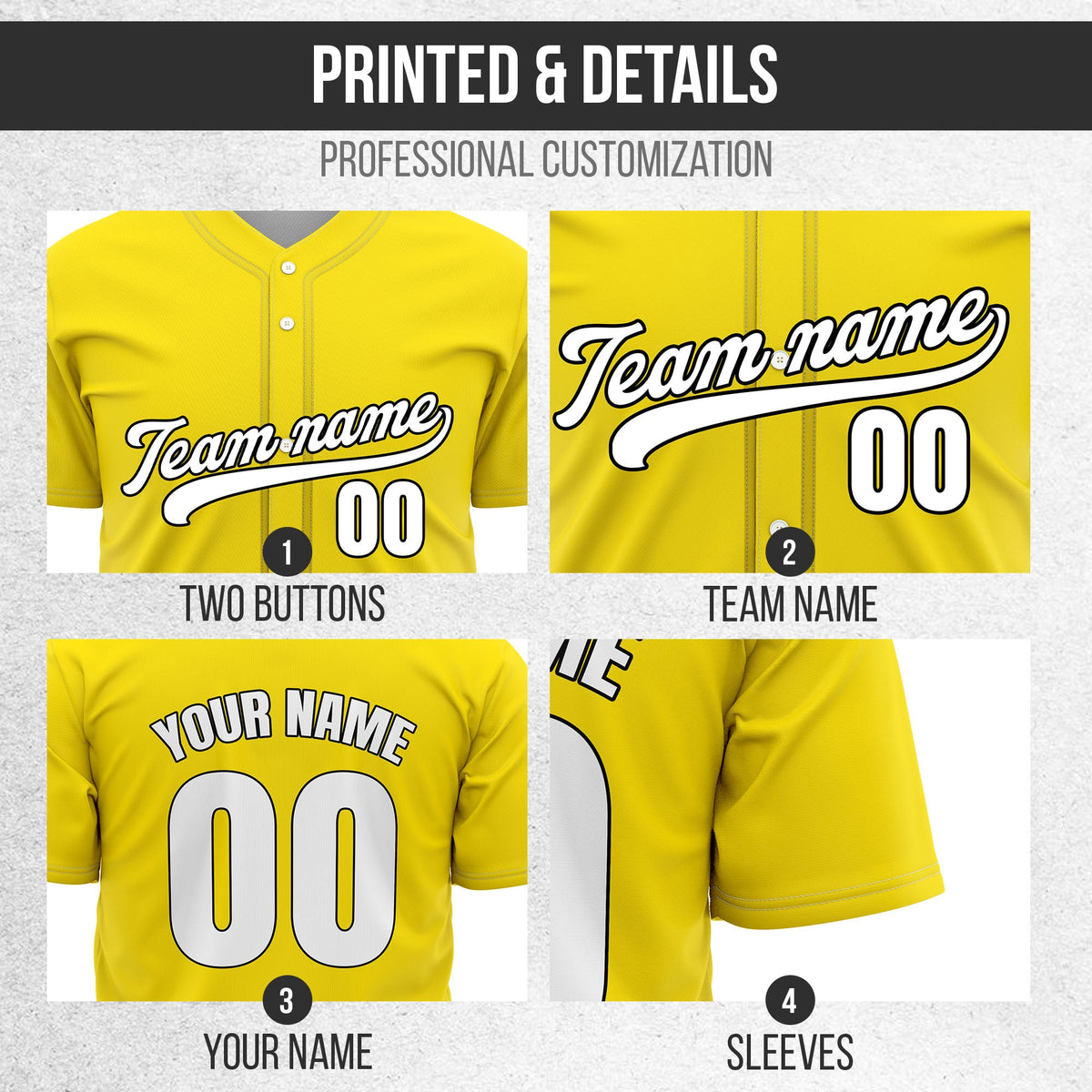 Custom Yellow Baseball Wave Sports Jersey Personalized Uniform with Name & Number