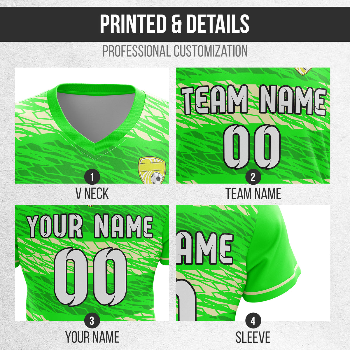 Custom Flare Strike V-Full Pattern Neon Green Soccer sport Tops Jersey