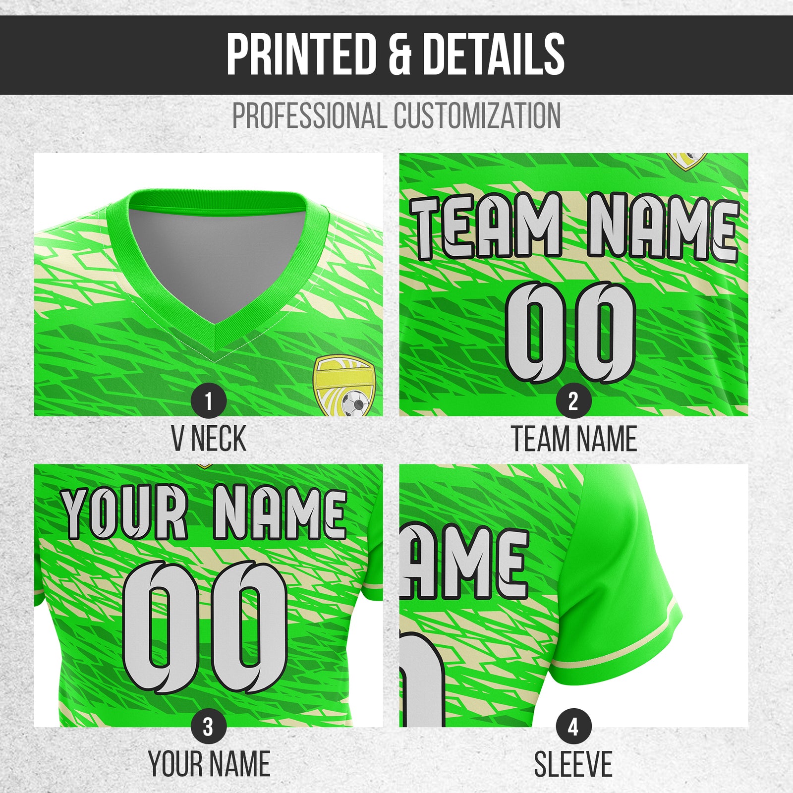 Custom Flare Strike V-Full Pattern Neon Green Soccer sport Tops Jersey