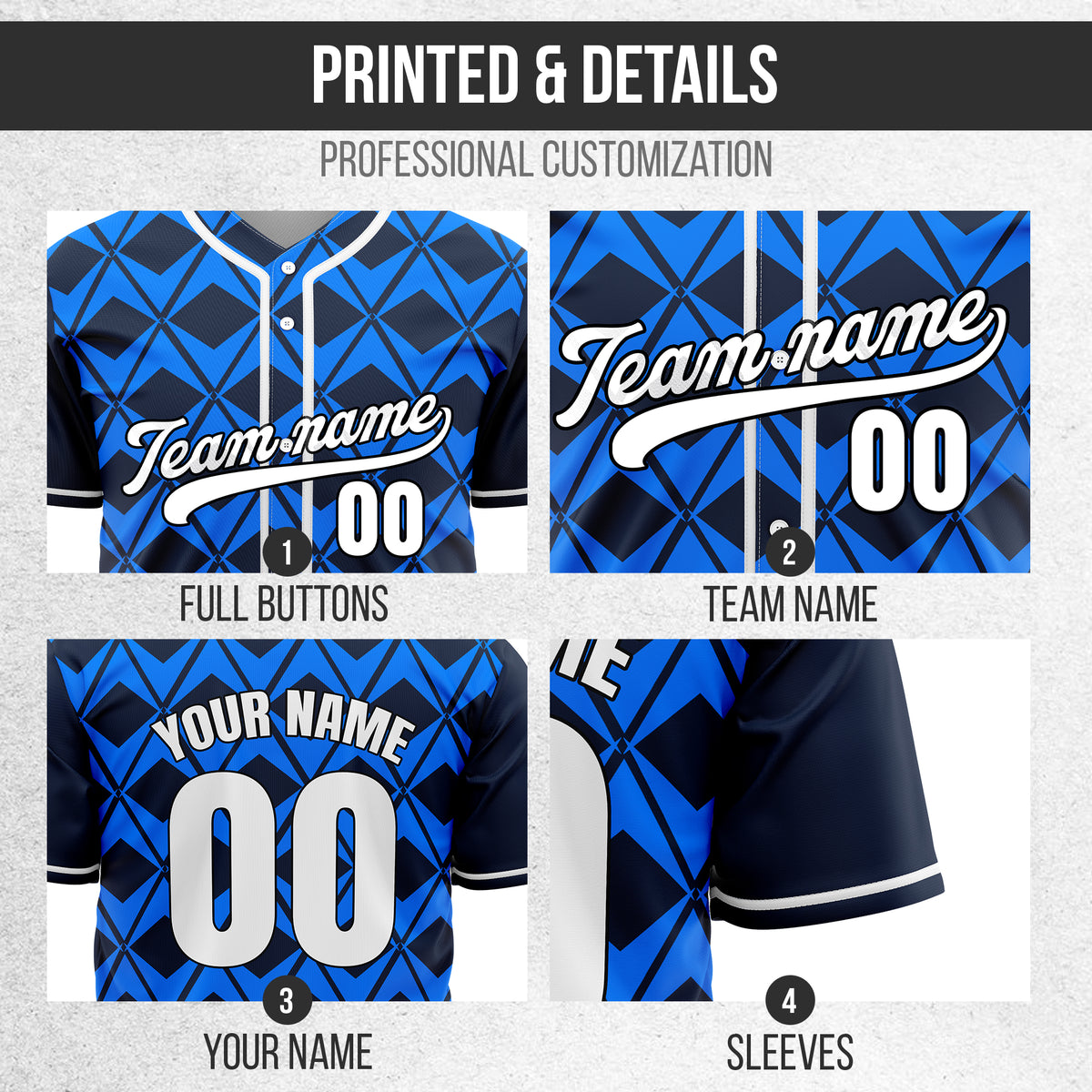 Custom Rhombus Blaze Navy Baseball Sports Jersey Personalized Uniform with Name & Number