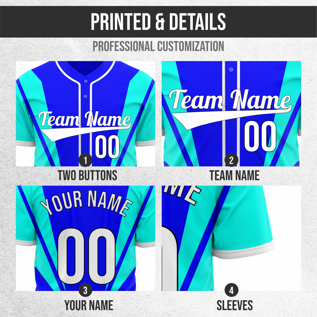 Custom Panel Flow Baseball Blue Sports Jersey Personalized Uniform with Name & Number