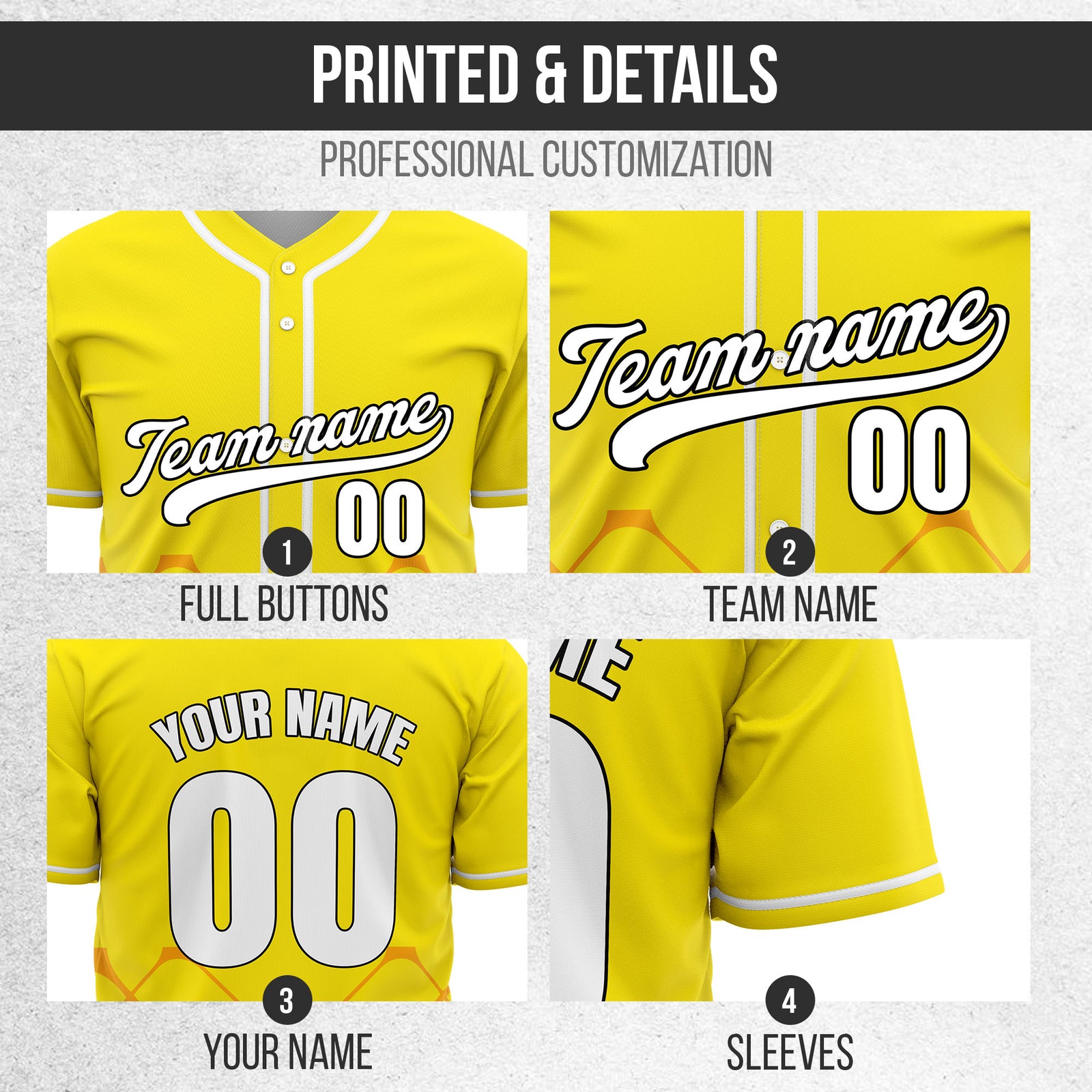 Custom Gridlock Yellow Baseball Sports Jersey Personalized Uniform with Name & Number