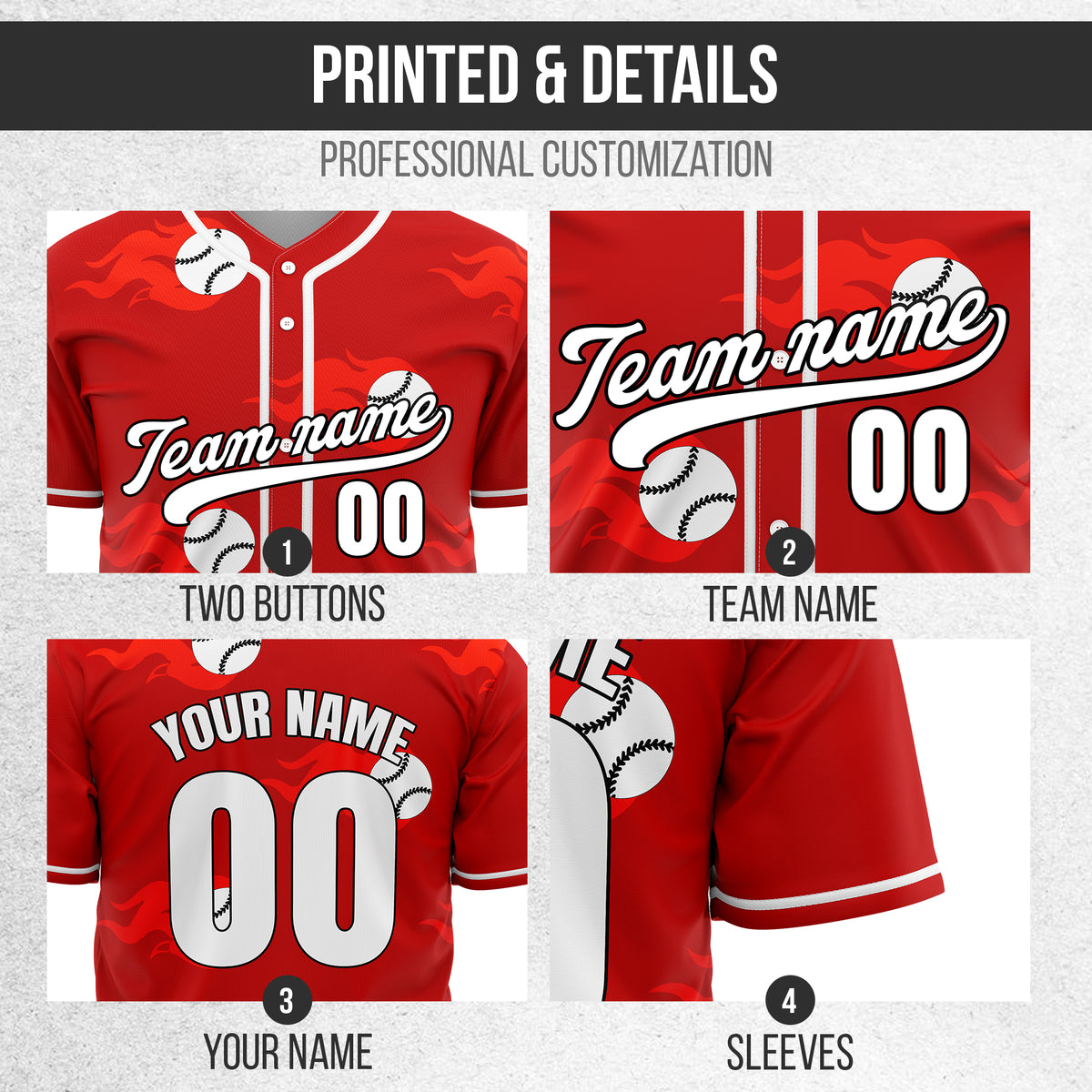 Custom Fireballers Red Baseball Sports Jersey Personalized Uniform with Name & Number