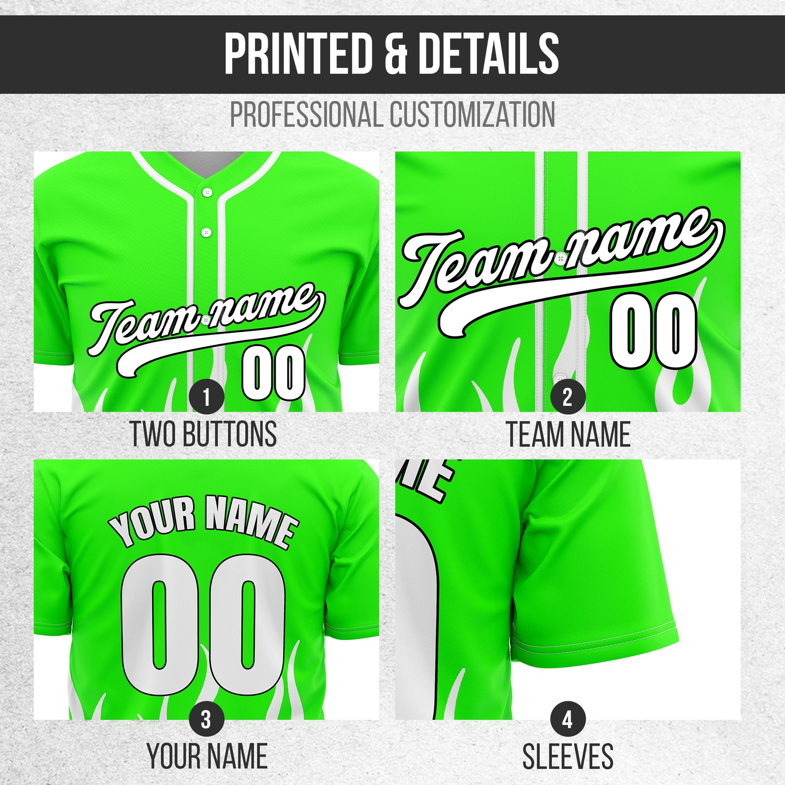 Custom Frost Fire Neon Green Baseball Sports Jersey Personalized Uniform with Name & Number