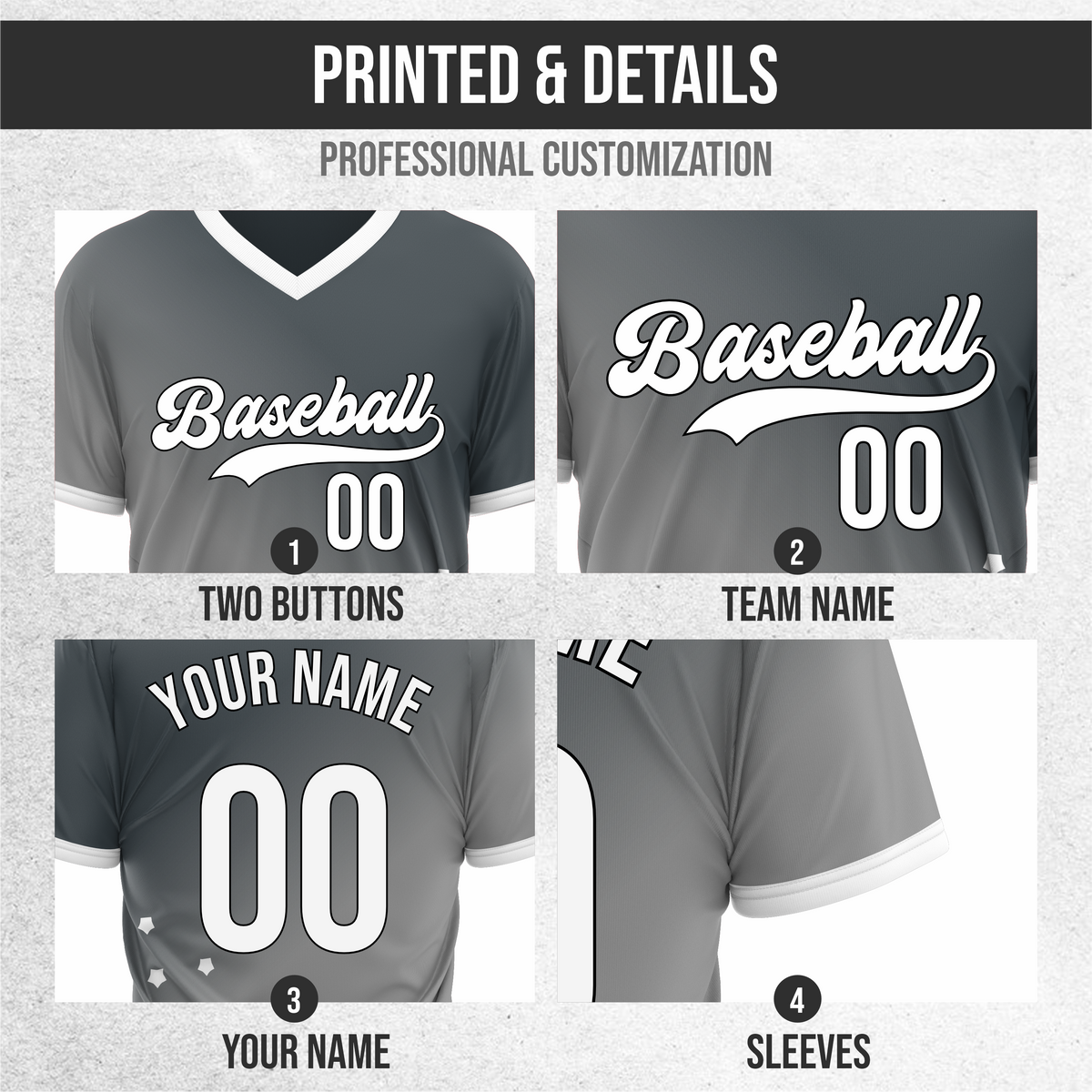 Custom Twilight Stars Baseball Grey Sports Jersey Personalized Uniform with Name & Number