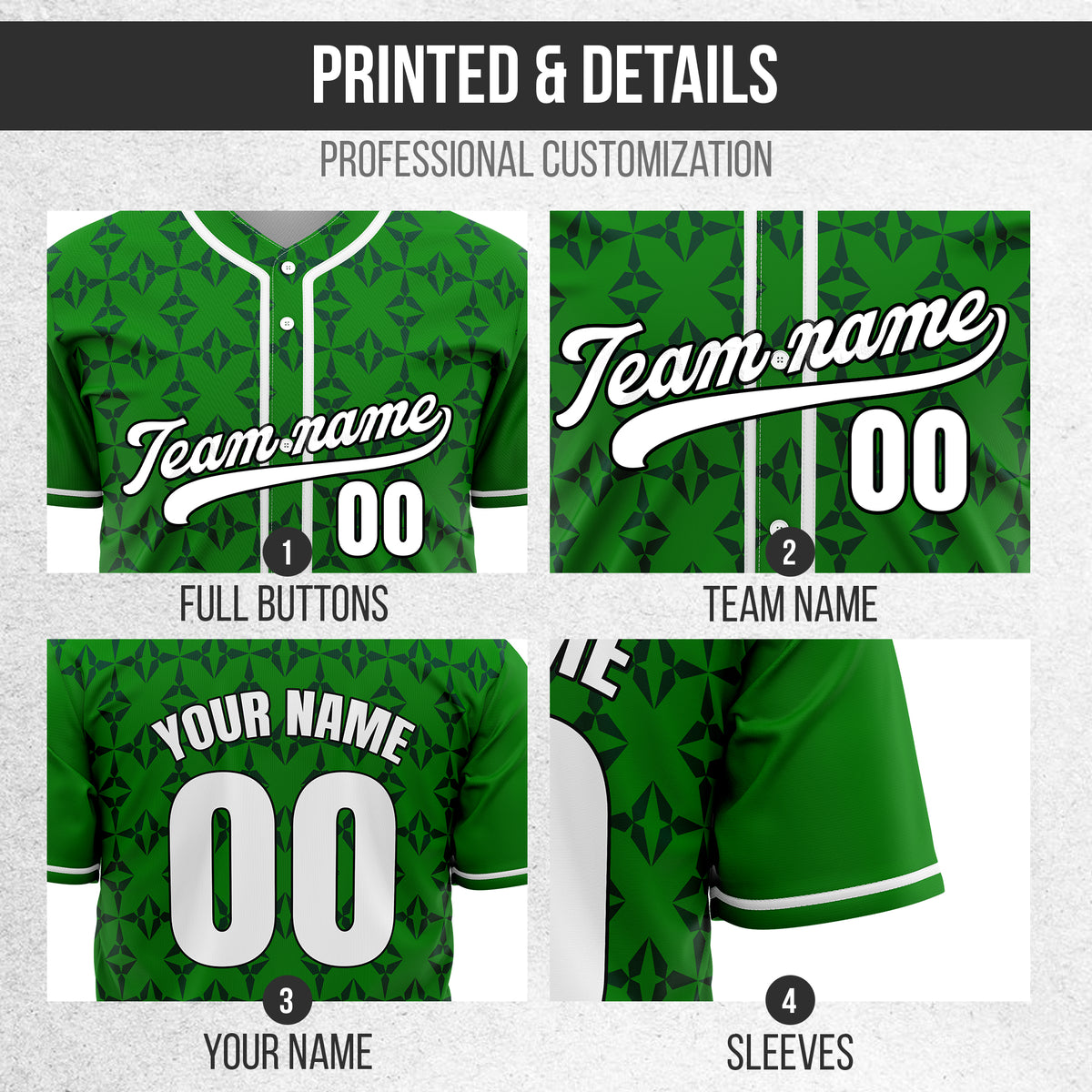 Custom Rhombic Green Baseball Sports Jersey Personalized Uniform with Name & Number
