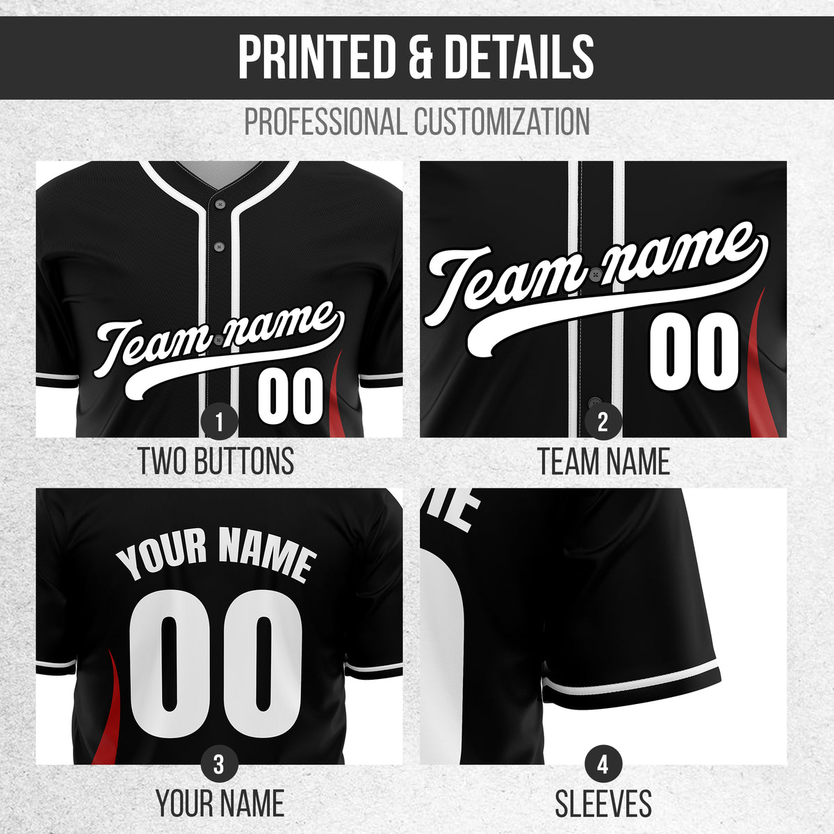 Custom Fire Pulse Black Baseball Sports Jersey Personalized Uniform with Name & Number
