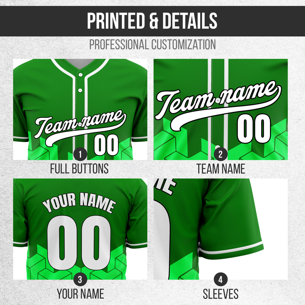Custom Grid Iron Green Baseball Sports Jersey Personalized Uniform with Name & Number