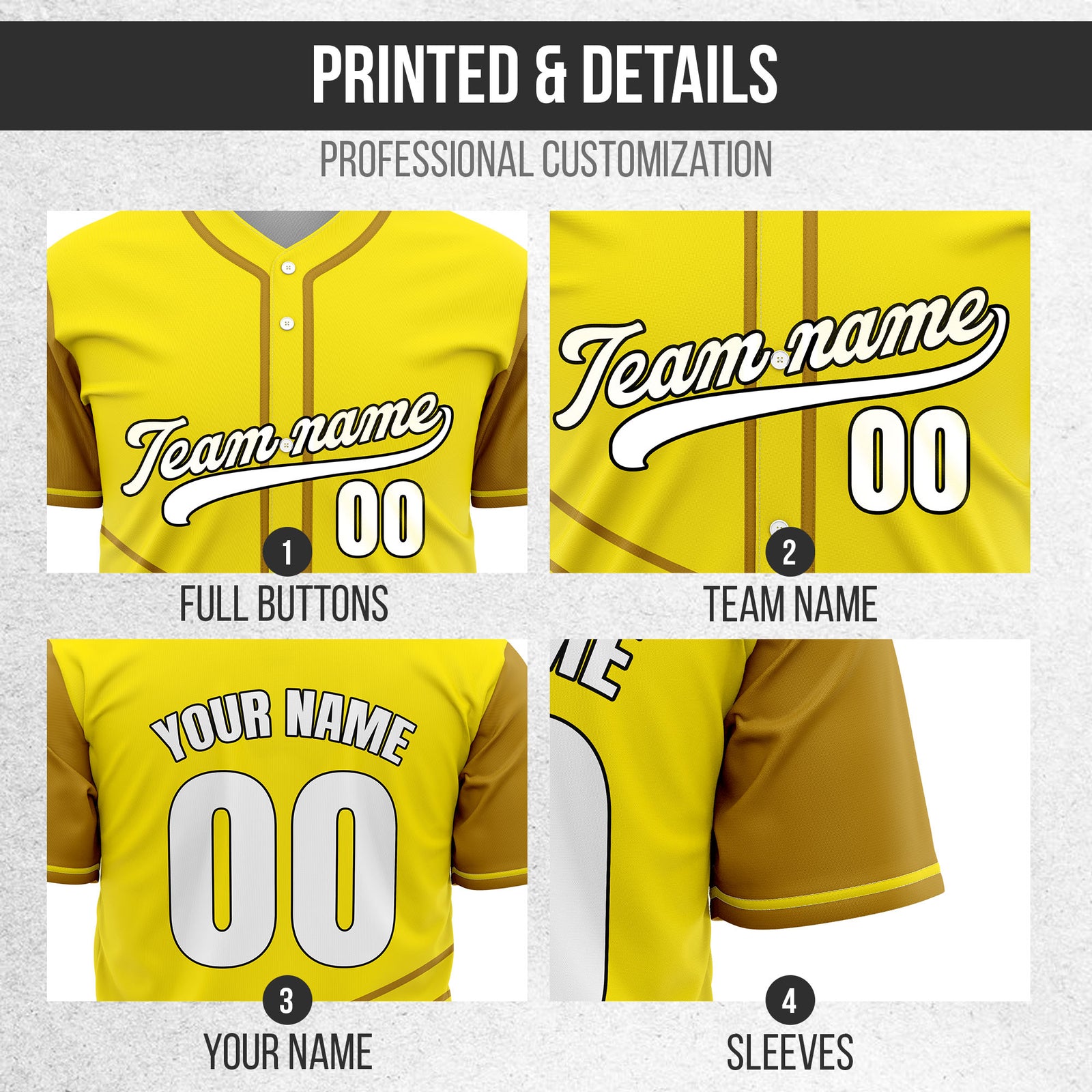 Custom Swift Yellow Raglan Style Baseball Sports Jersey Personalized Uniform with Name & Number