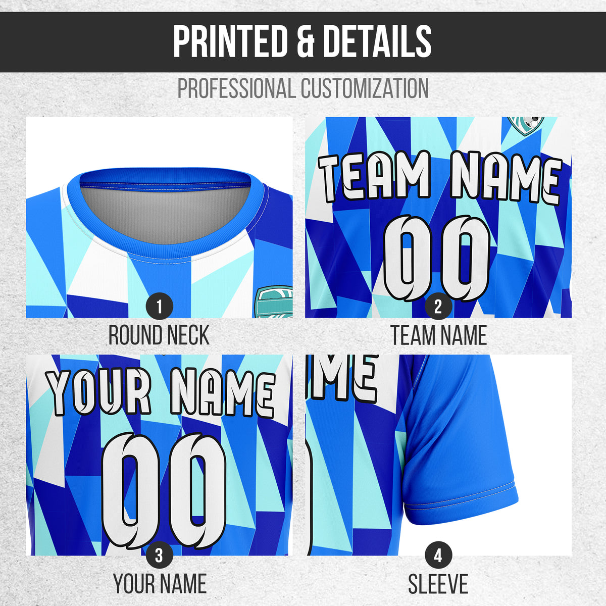 Custom Crystal R-Full Pattern Soccer Blue Sport Tops Jersey