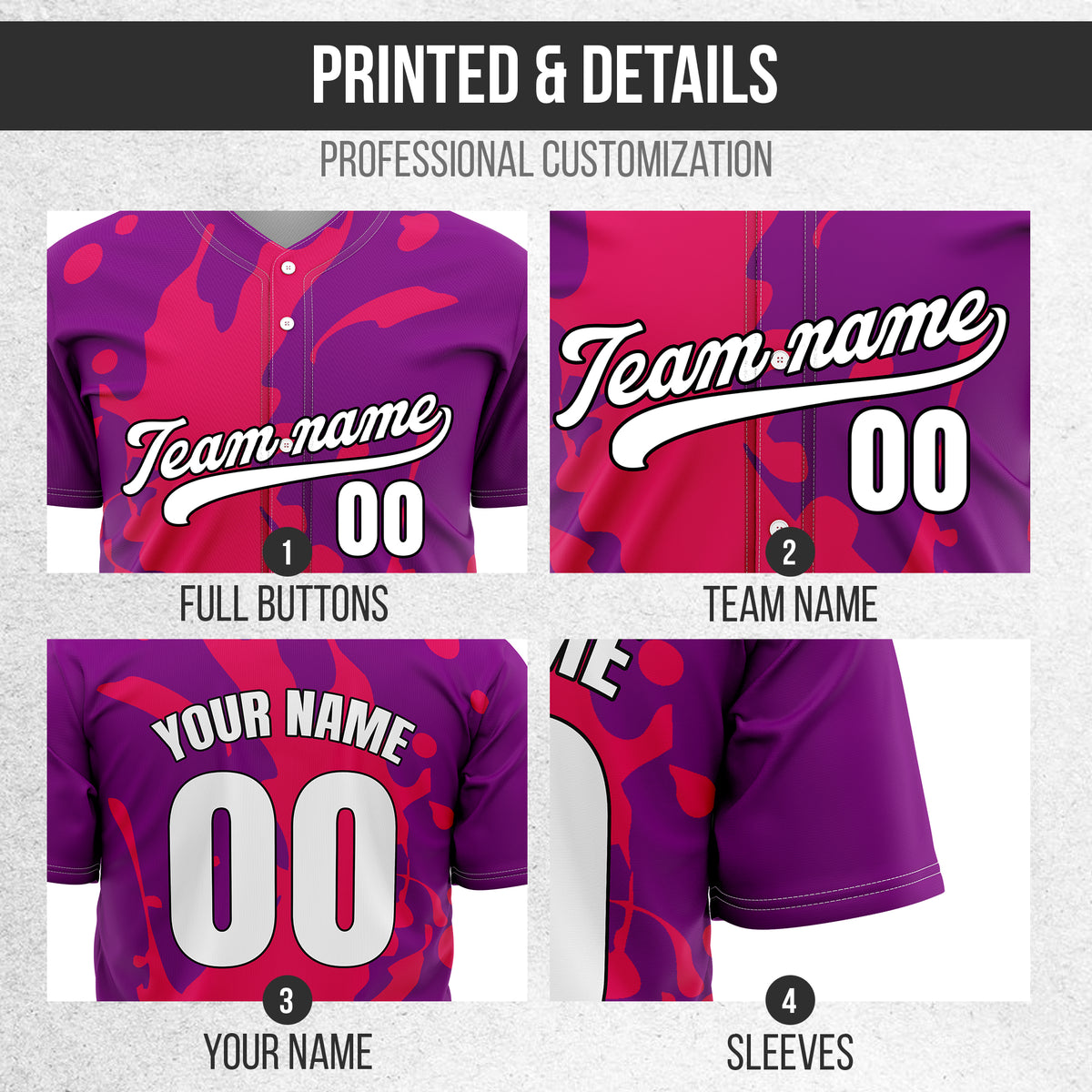Custom Ink Splash Purple Baseball Sports Jersey Personalized Uniform with Name & Number