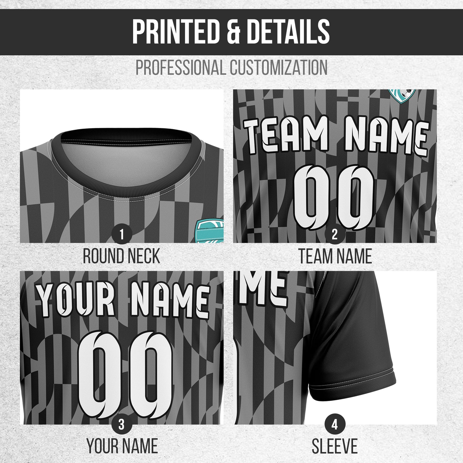 Custom Pulse Grid R-Full Pattern Soccer Dark Grey Sport Tops Jersey