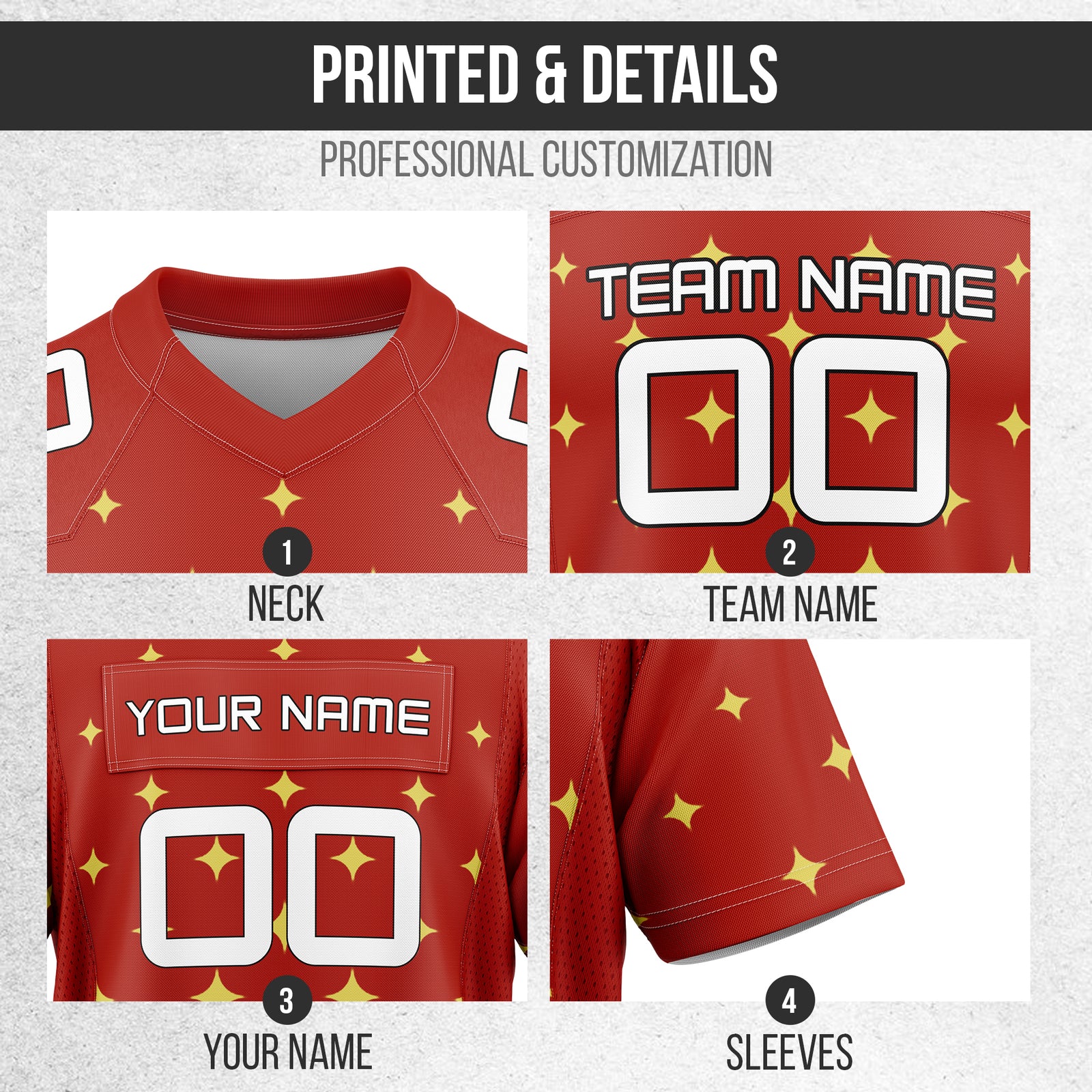 Custom Elite Star Pattern Red Mesh Authentic Football Jersey