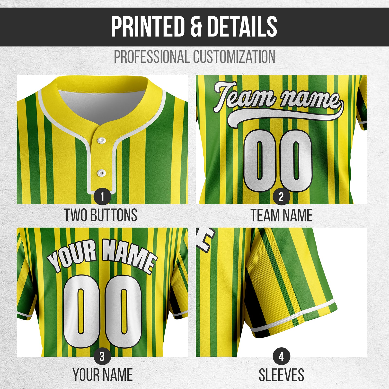 Custom Stripe Fusion Yellow Baseball Sports Jersey Personalized Uniform with Name & Number