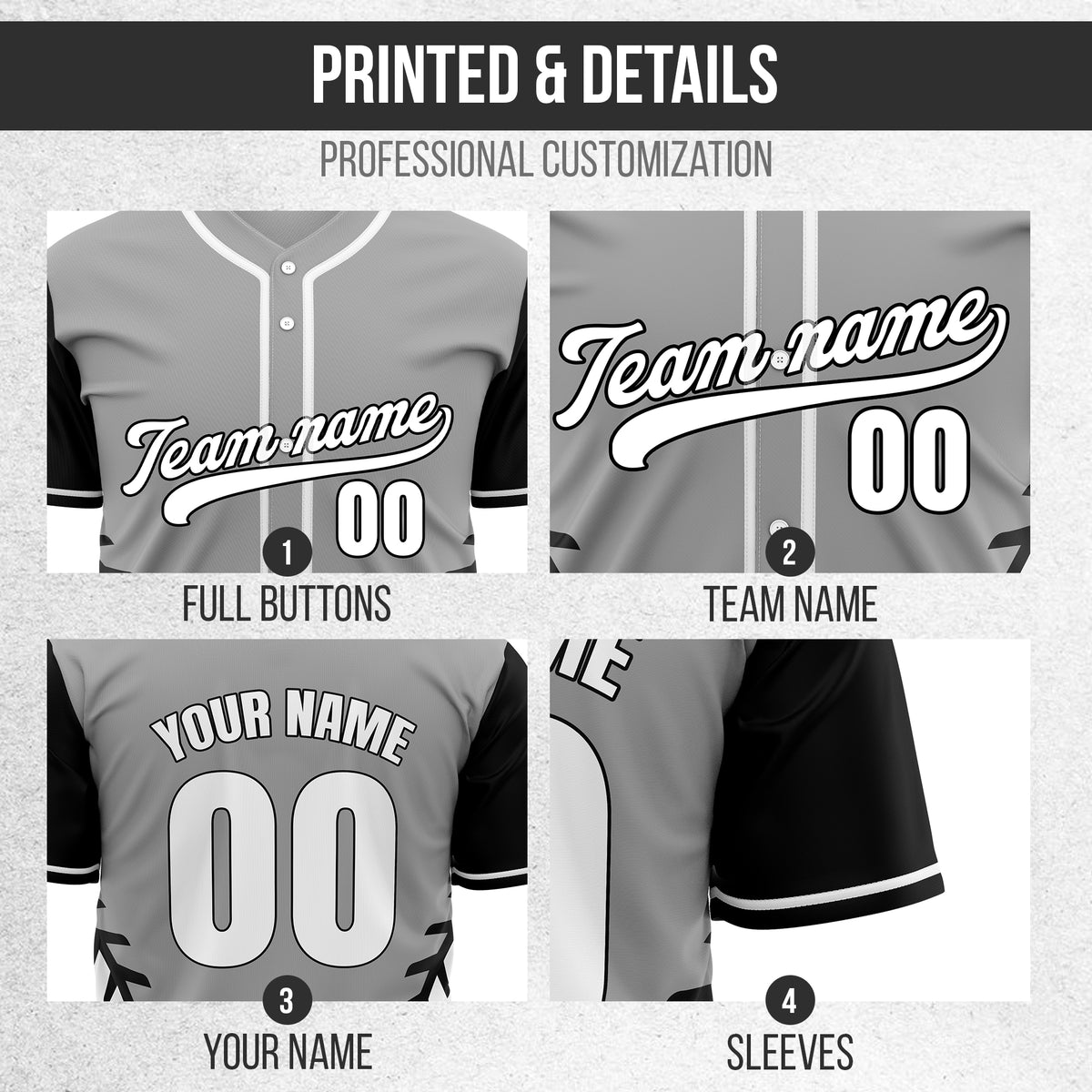 Custom Stitchline Baseball Grey Sports Jersey Personalized Uniform with Name & Number
