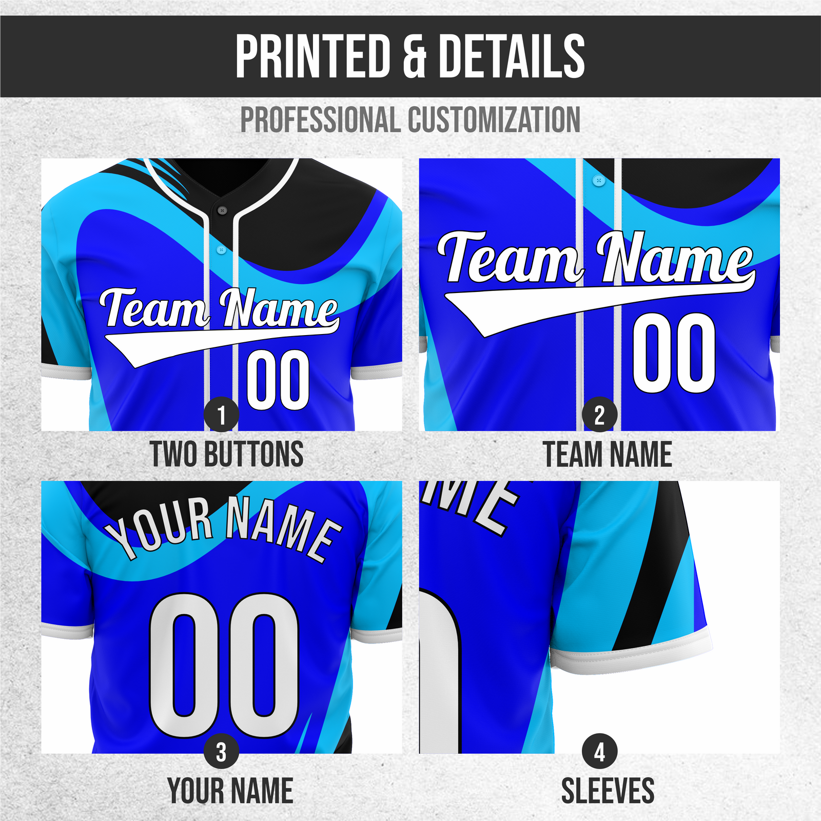 Custom Heritage Flow Baseball Blue Sports Jersey Personalized Uniform with Name & Number