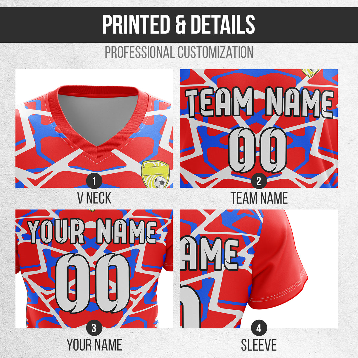 Custom Wild Pulse V-Full Pattern Red Soccer sport Tops Jersey