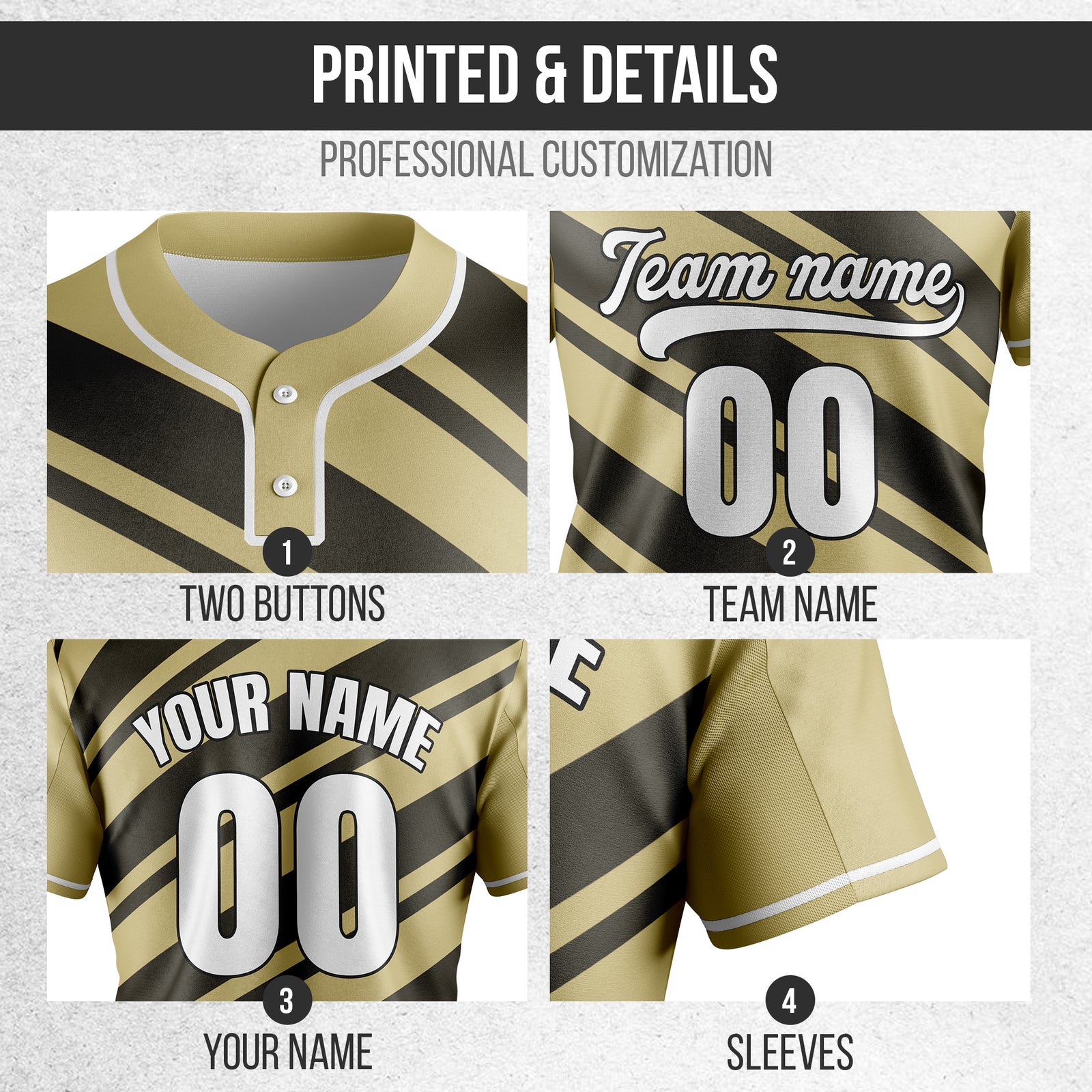 Custom Bold Flow Khaki Baseball Sports Jersey Personalized Uniform with Name & Number