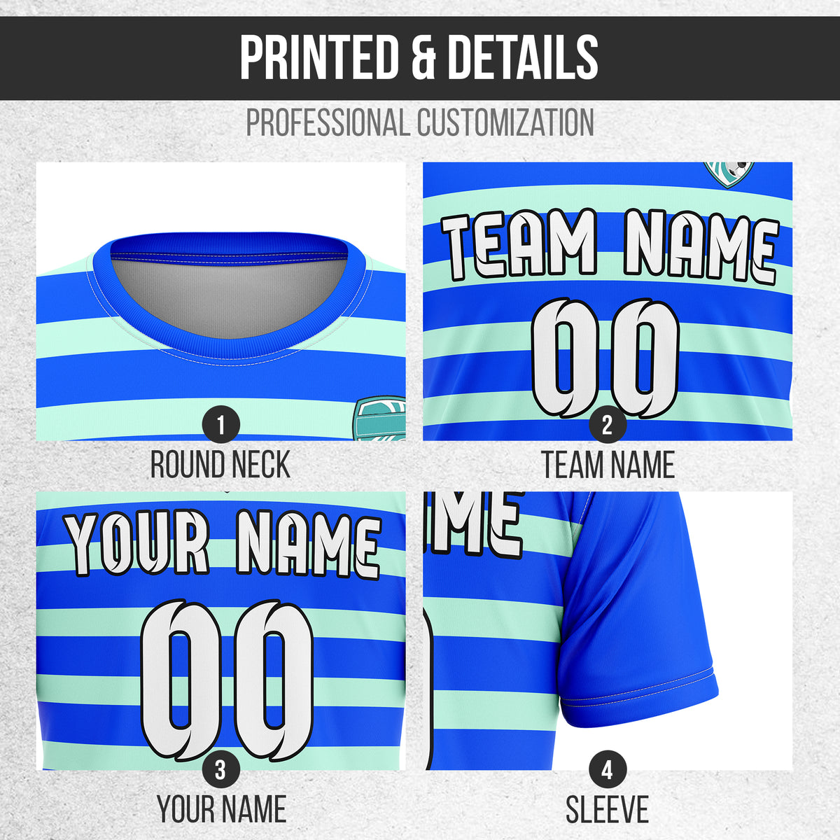 Custom Royal Stripe Blue Soccer sport Tops Jersey